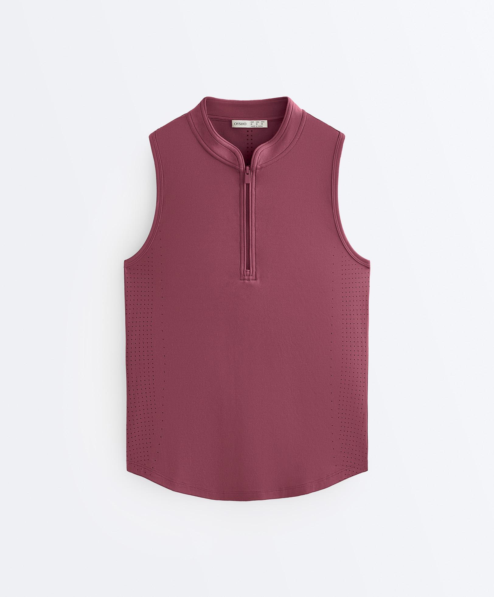 Technical sleeveless T-shirt with half zip — DUSTY ROSETTE