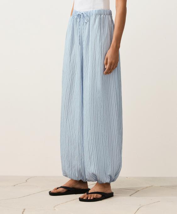 Çizgili modal karışımlı bloomer pantolon