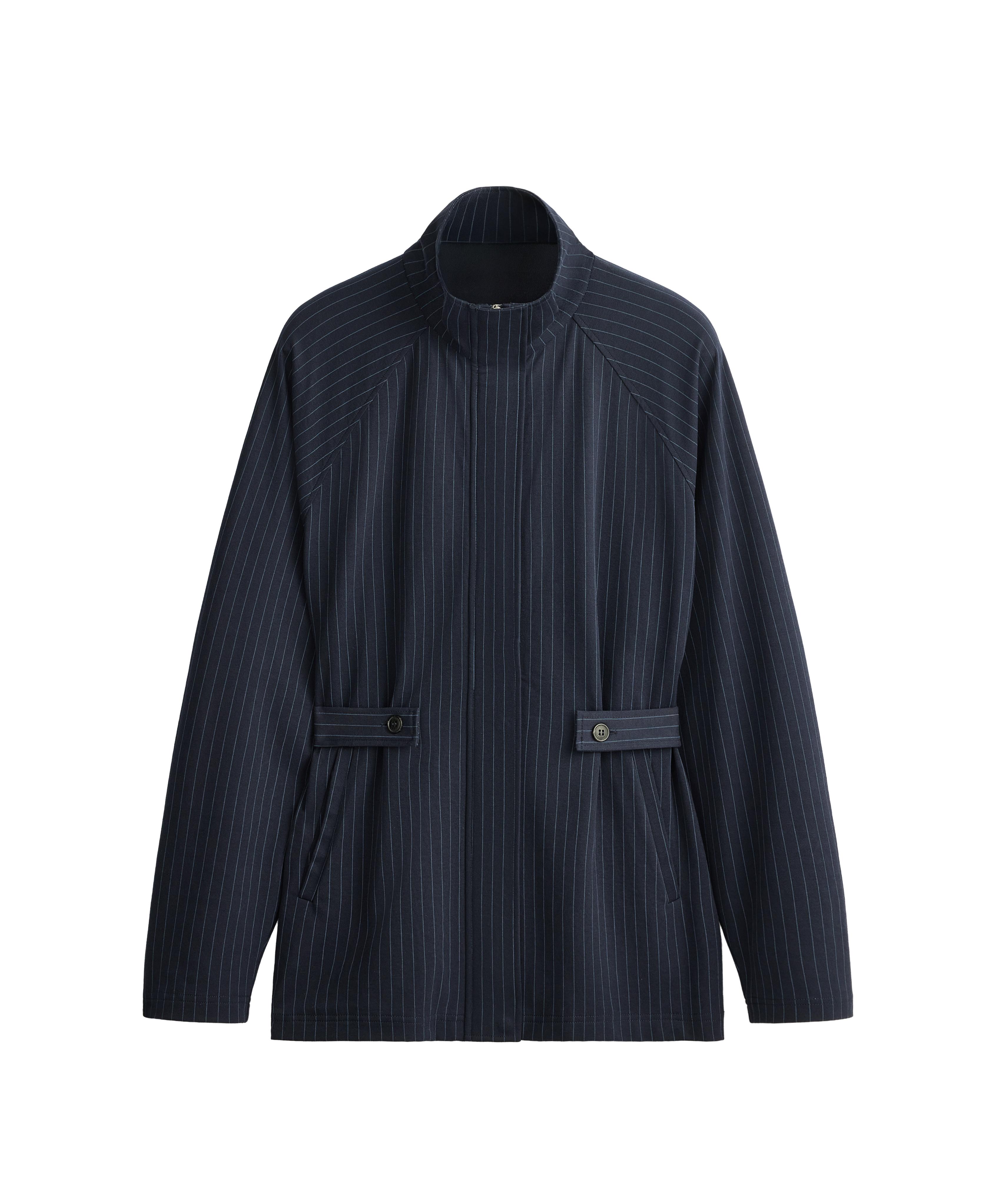 Long pinstripe cotton jacket — NAVY BLUE