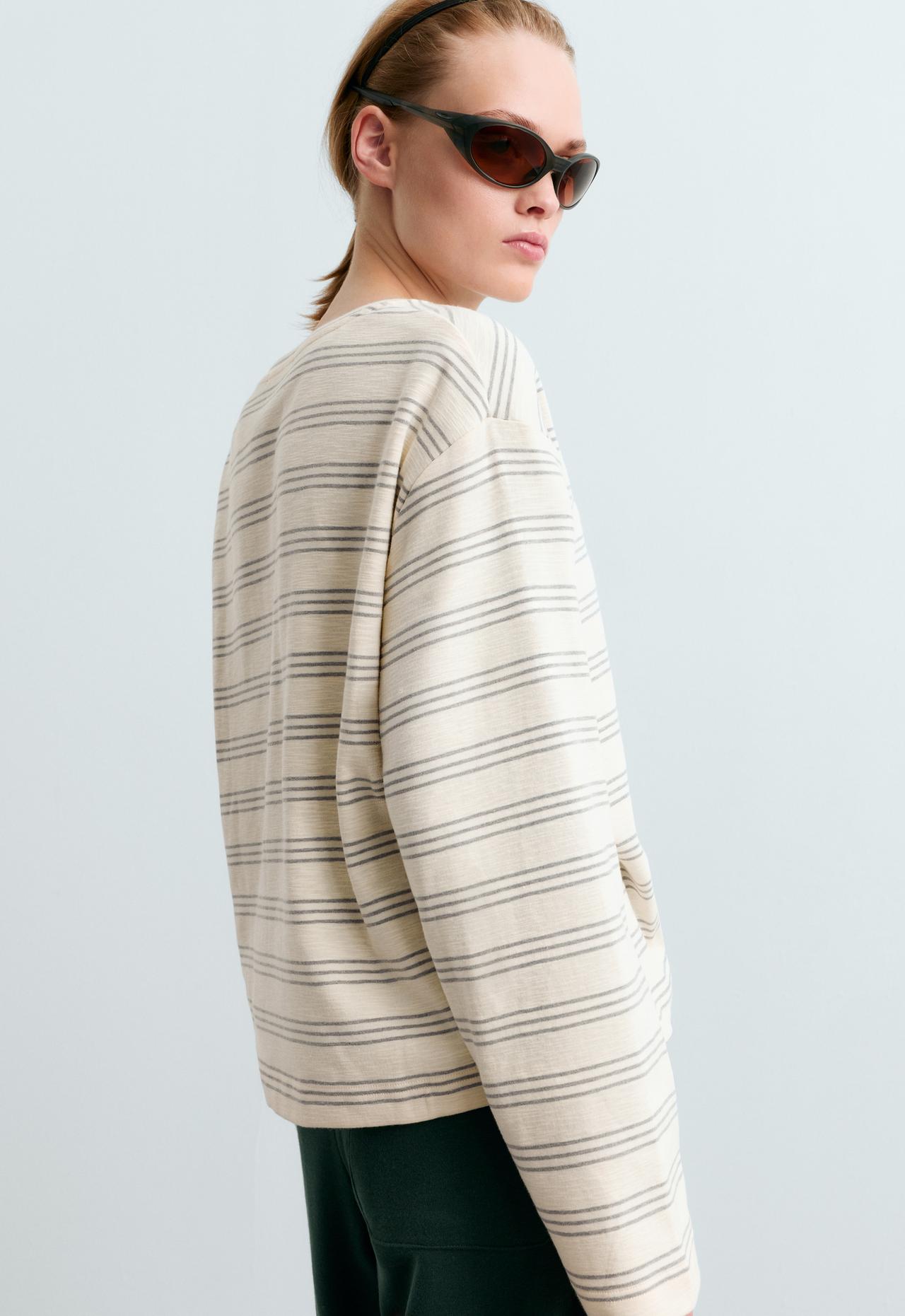 Rustic striped relaxed long-sleeved T-shirt — PALE ECRU