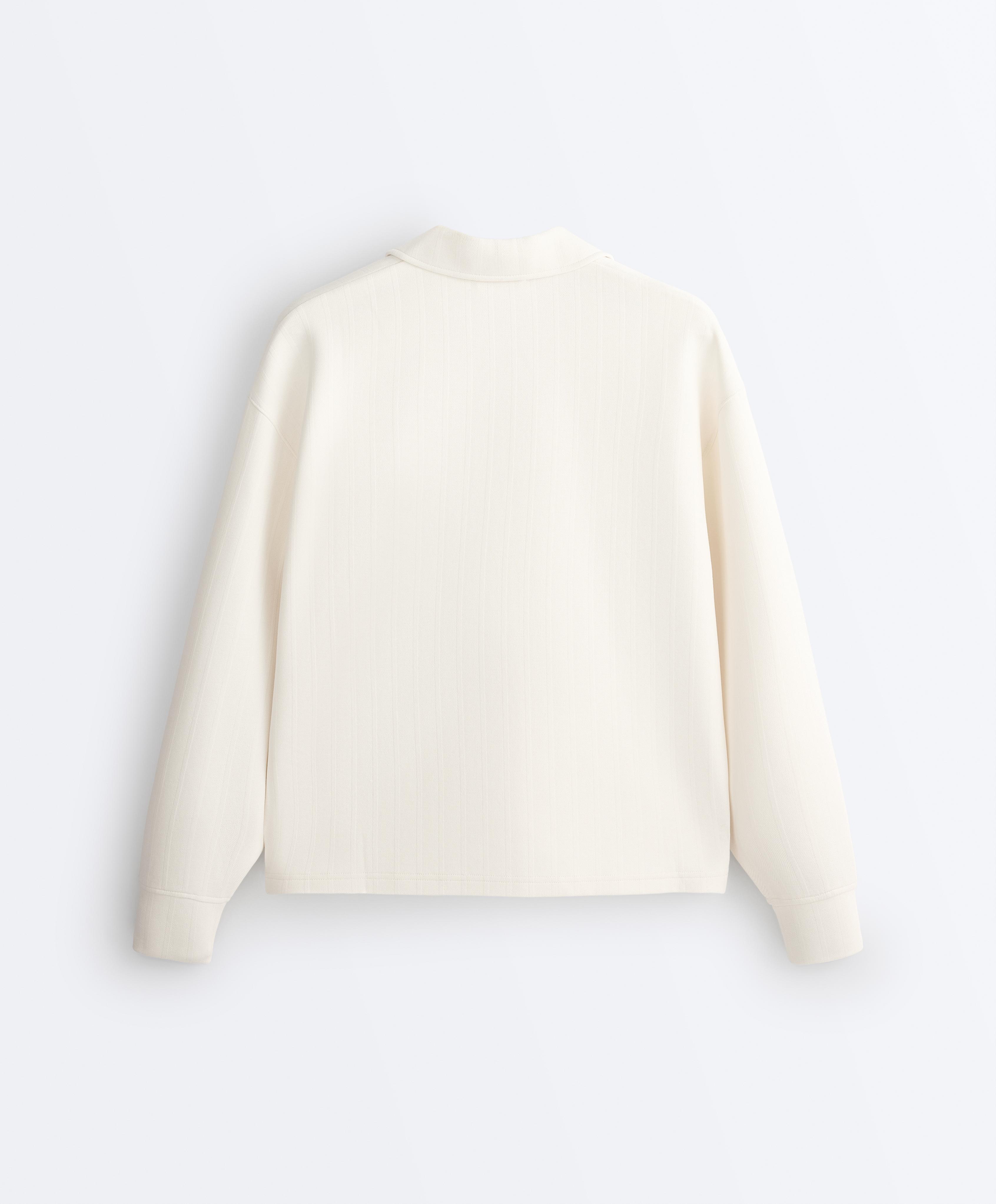 Striped cotton piqué polo shirt — PALE ECRU