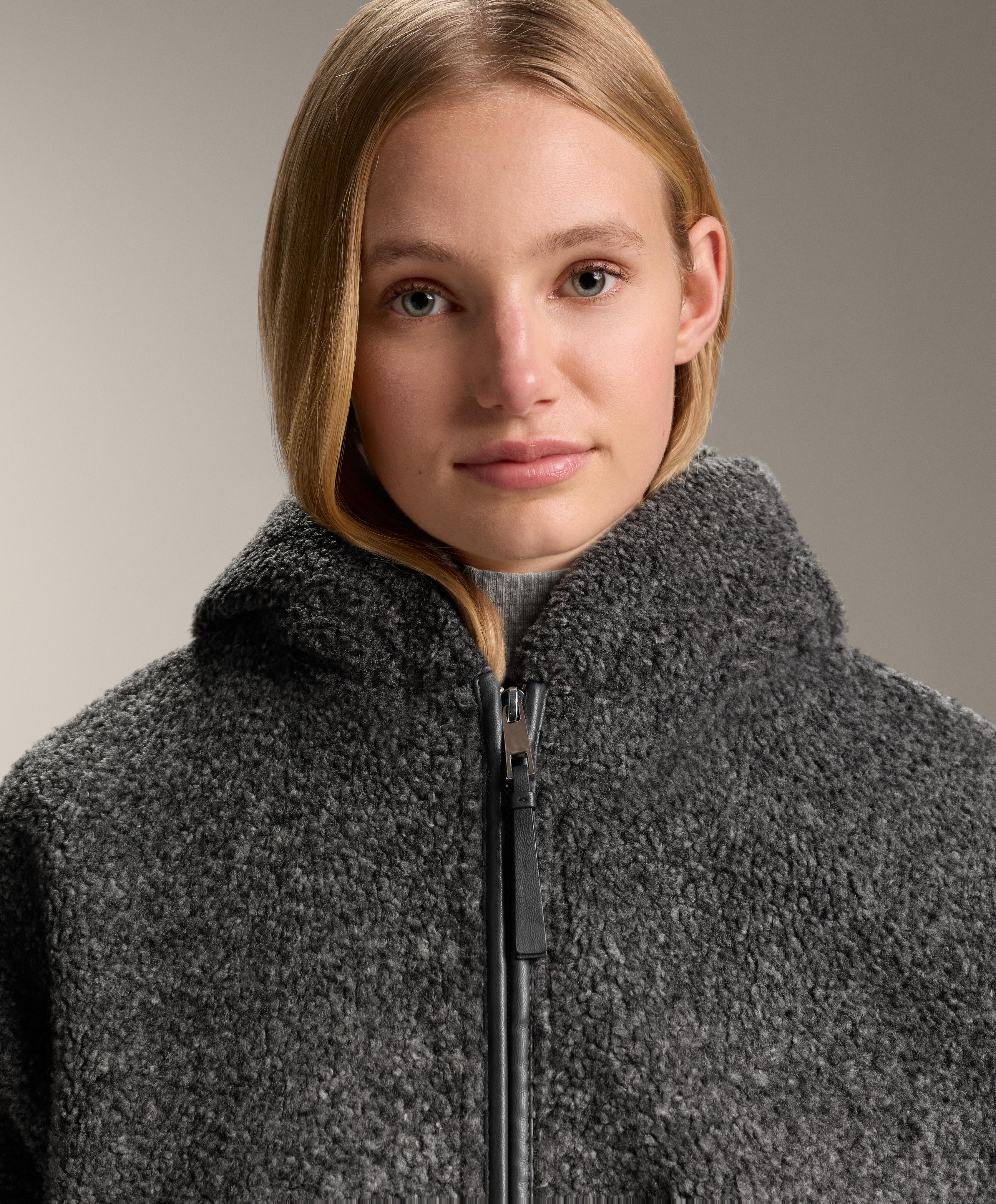 Oversize faux-shearling jacket with faux-fur lined hood — DARK-GREY MELANGE