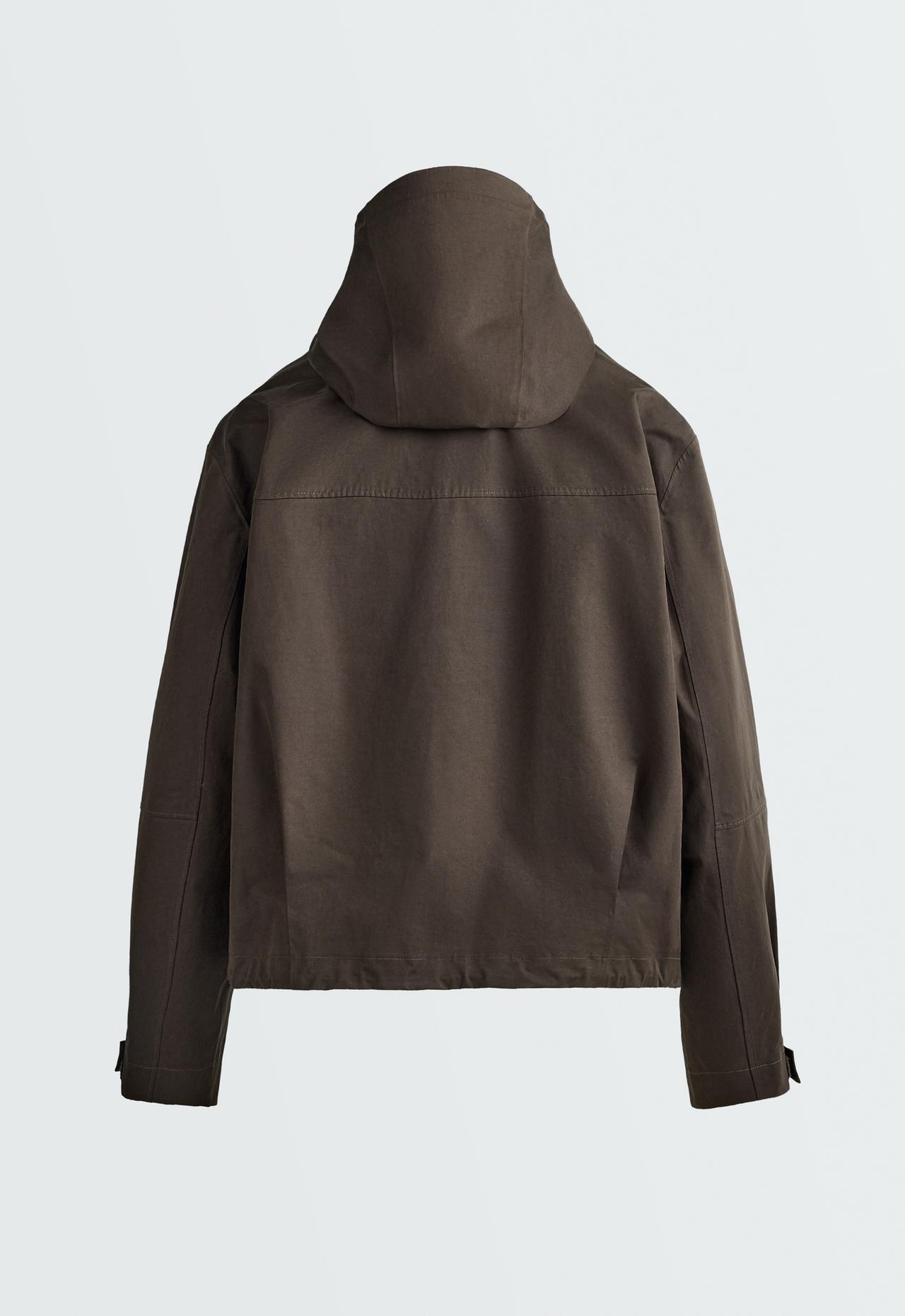 Short 10k waterproof canvas technical jacket — BROWN