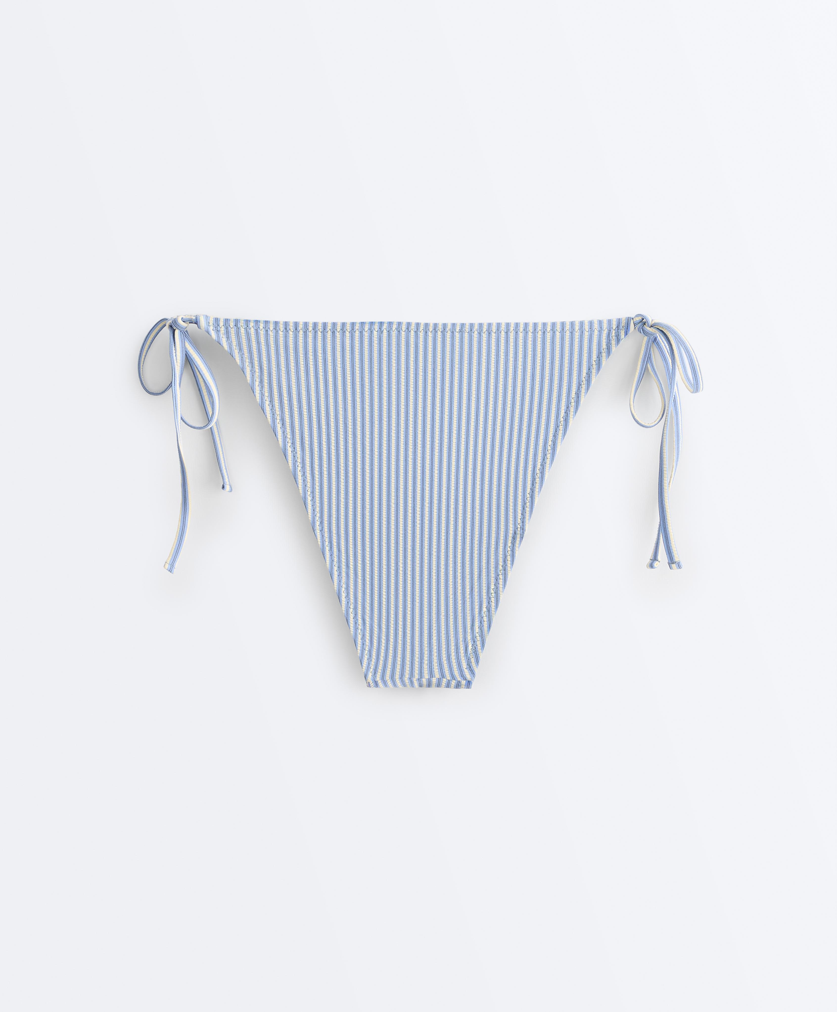 Textured stripe medium-coverage bikini briefs with ties — SKY BLUE