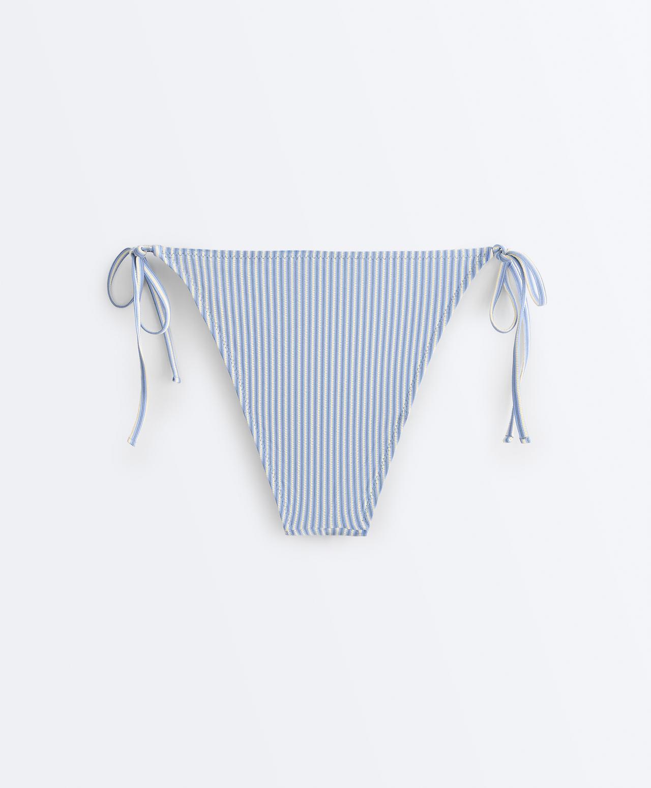 Textured stripe medium-coverage bikini briefs with ties — SKY BLUE