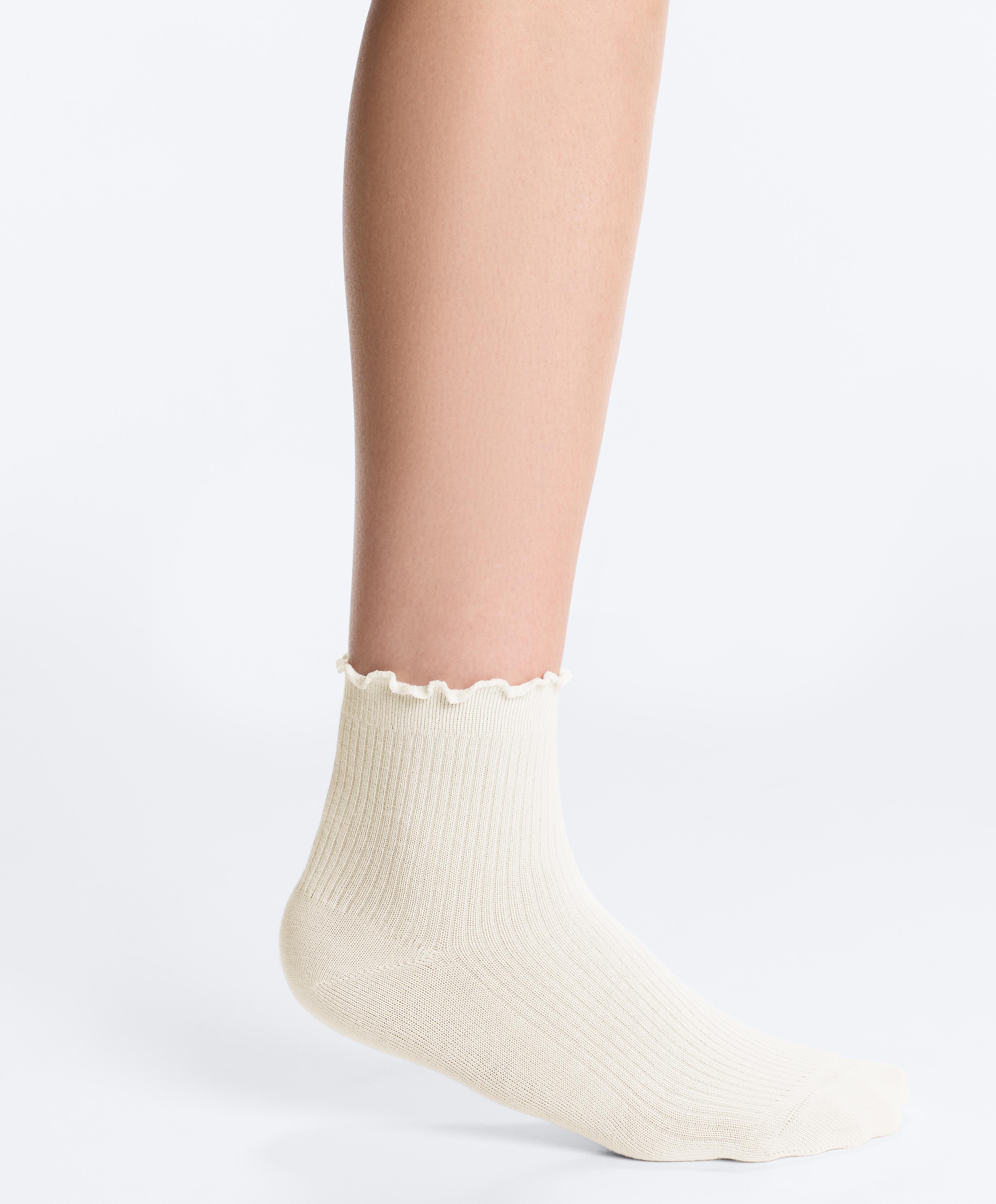 3 pairs of cotton blend quarter socks with curled edge — PLUM