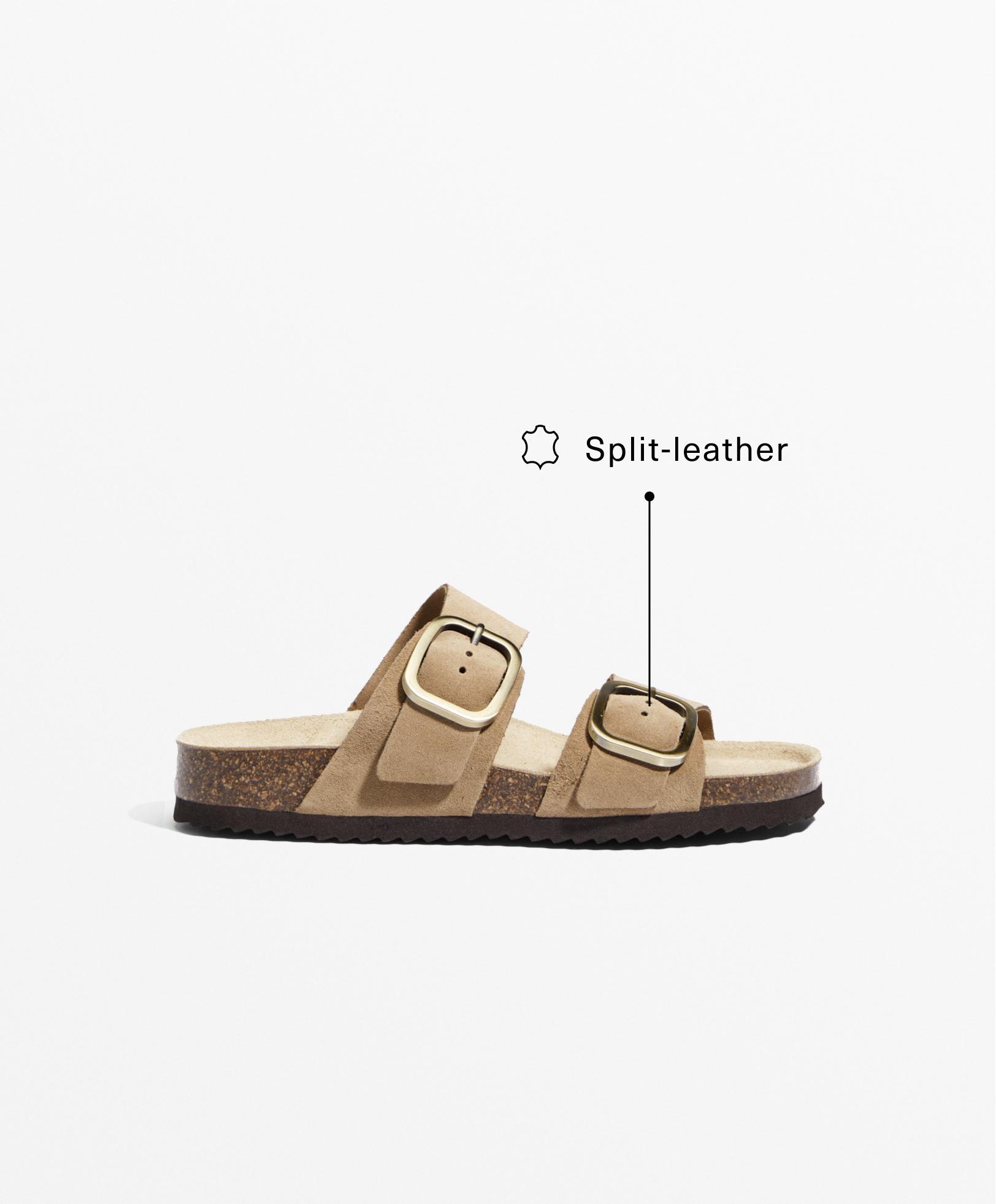 Buckle split-leather slides