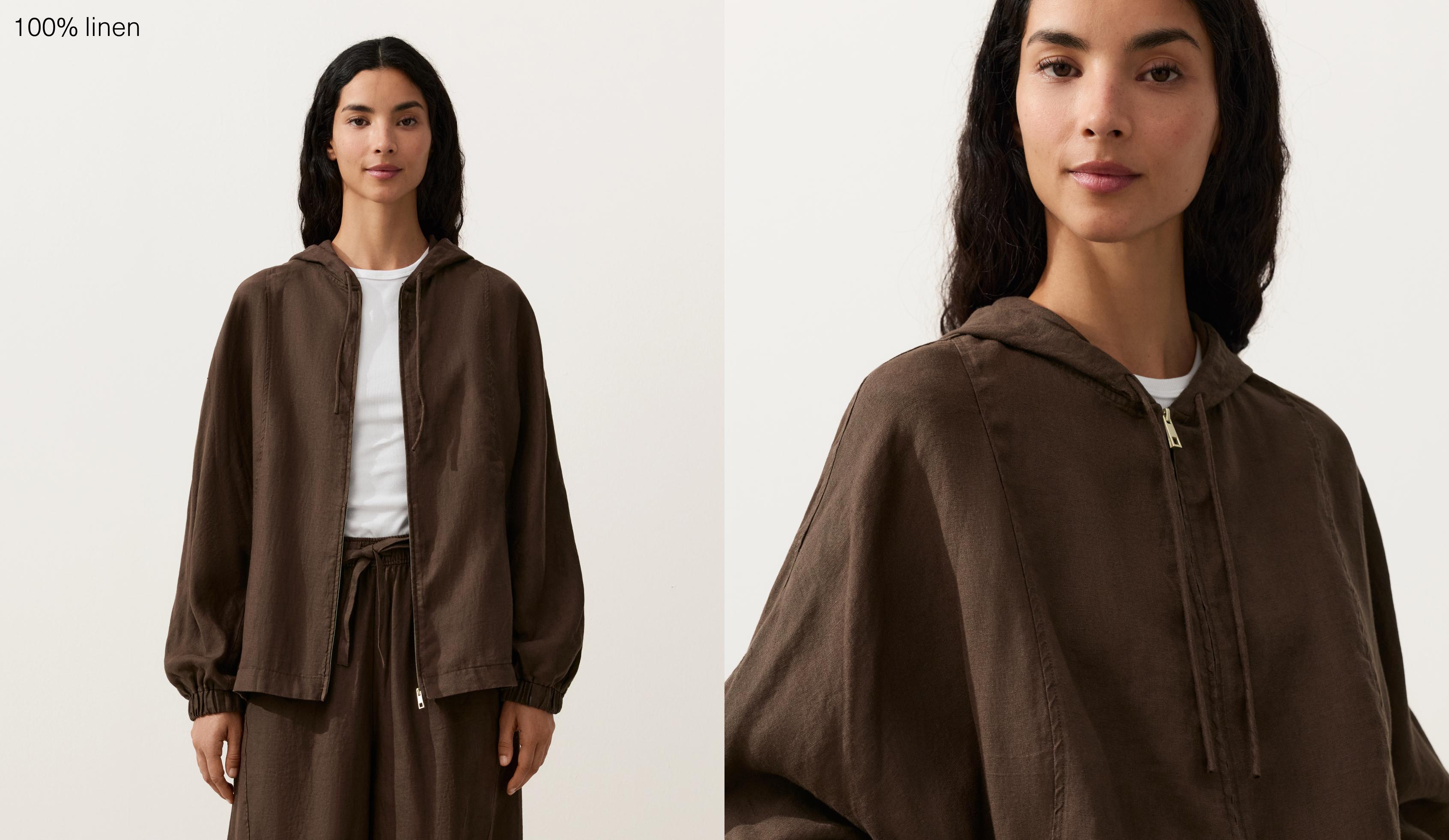 جاكيت مخطط بغطاء رأس 100% كتان