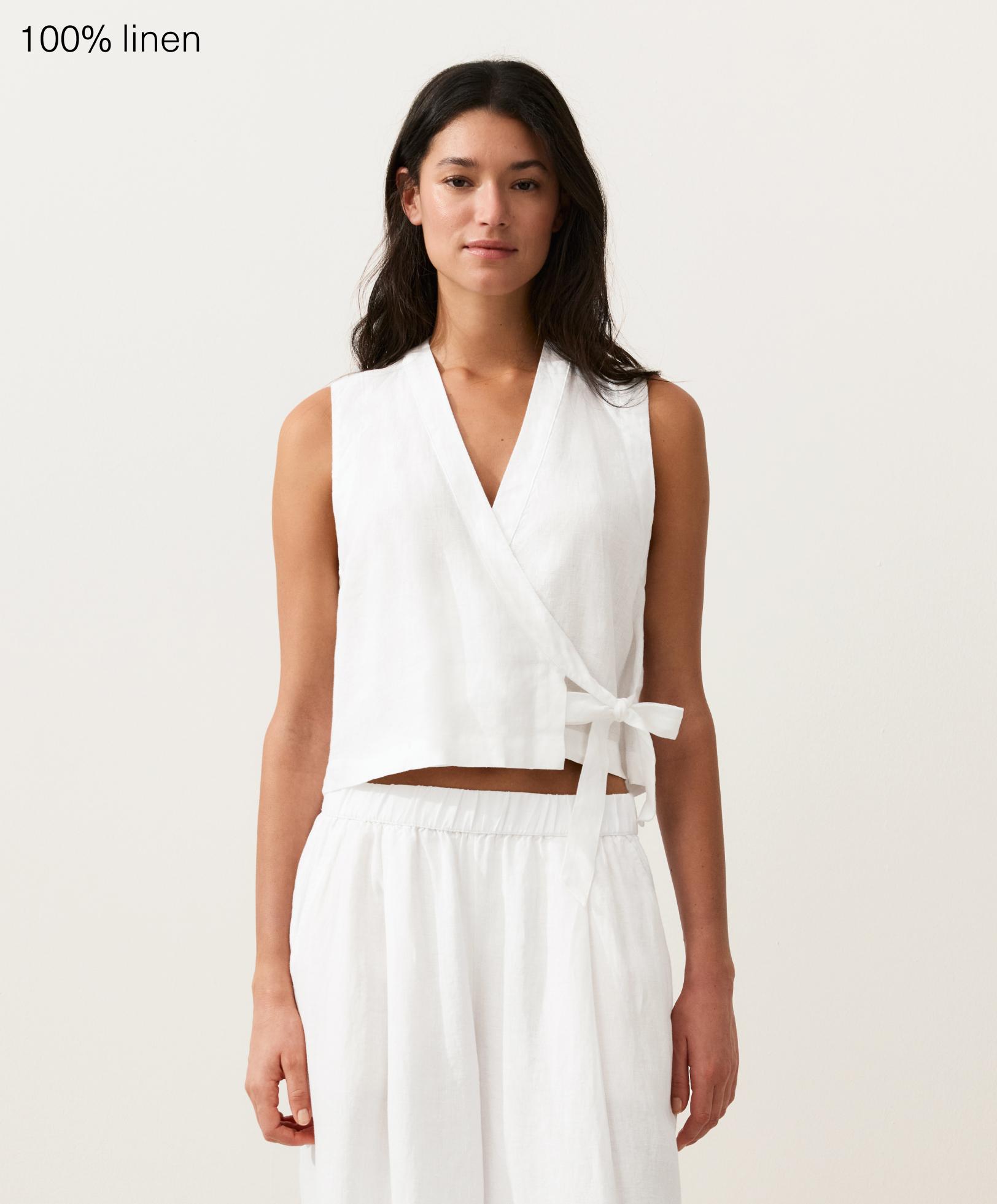 100% linen crossover top with tie fastening