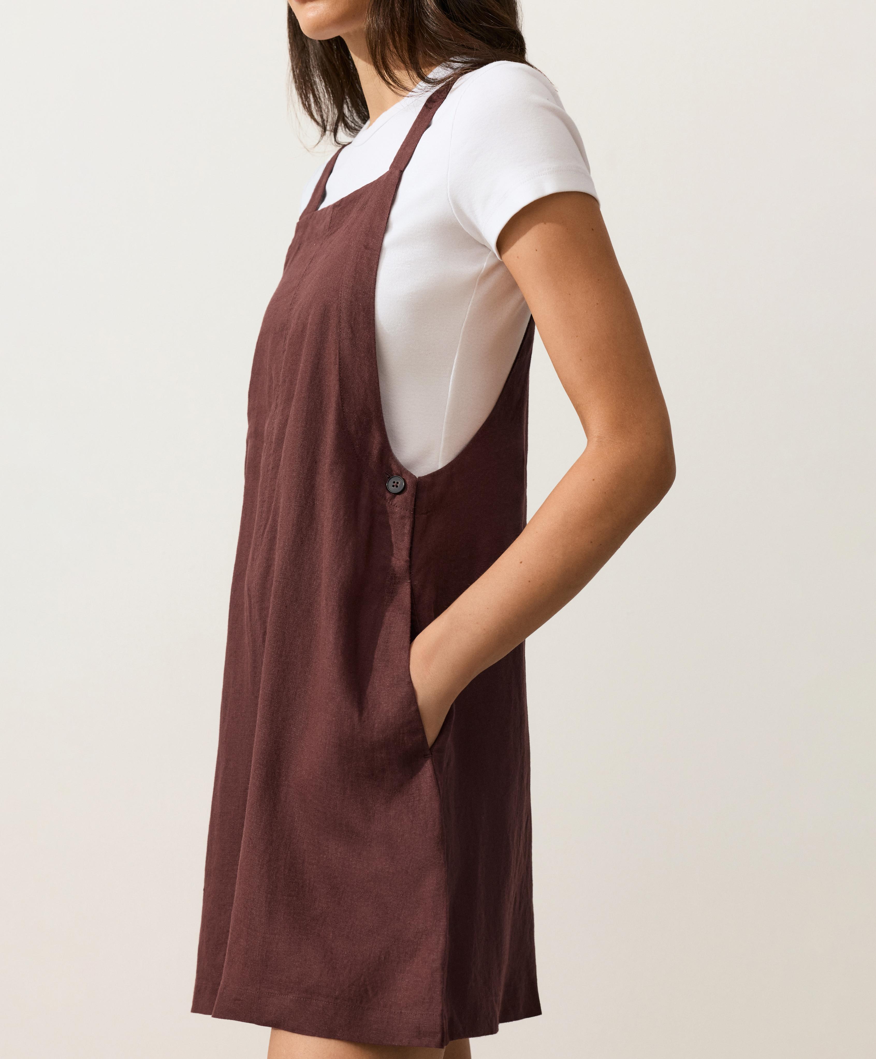 Short strappy 100% linen jumpsuit — CHOCOLATE