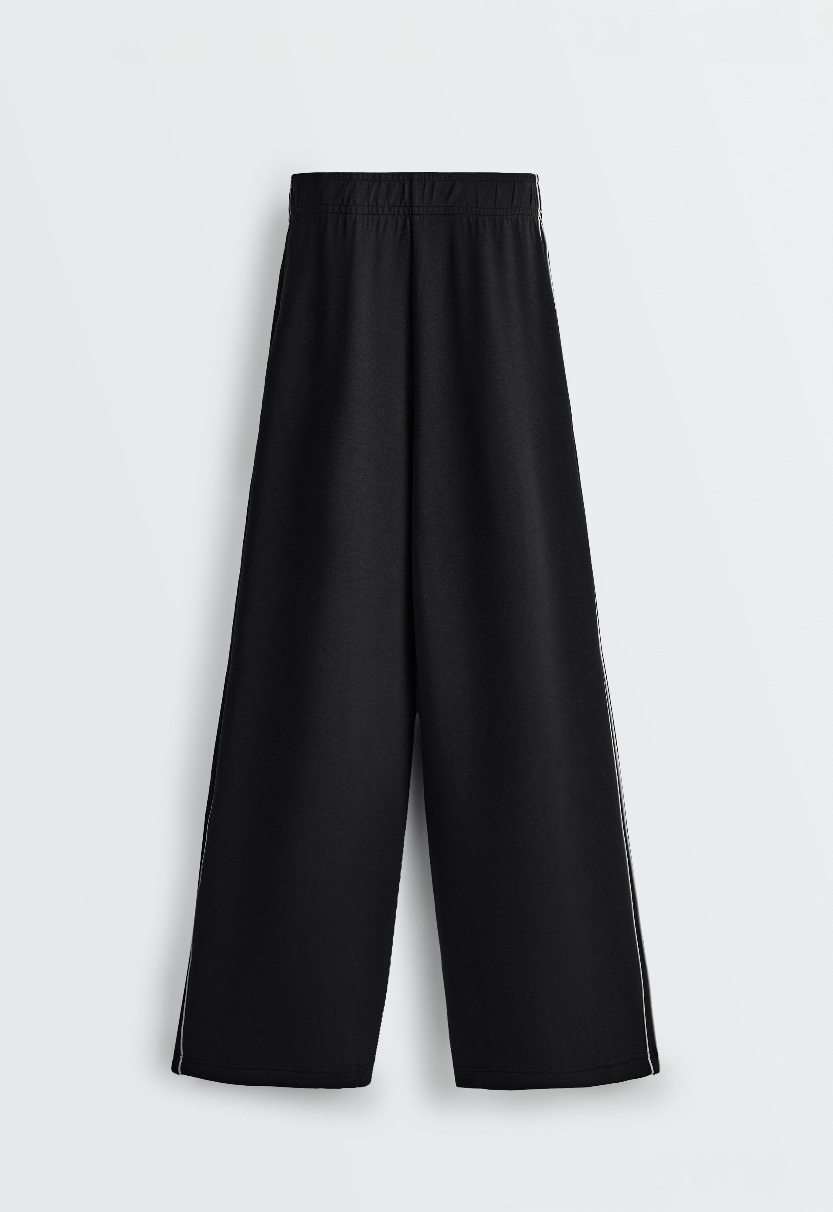 Wide-leg modal piping trousers — BLACK