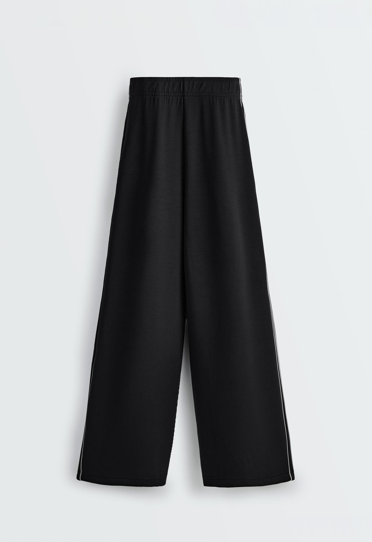 Wide-leg modal piping trousers — BLACK