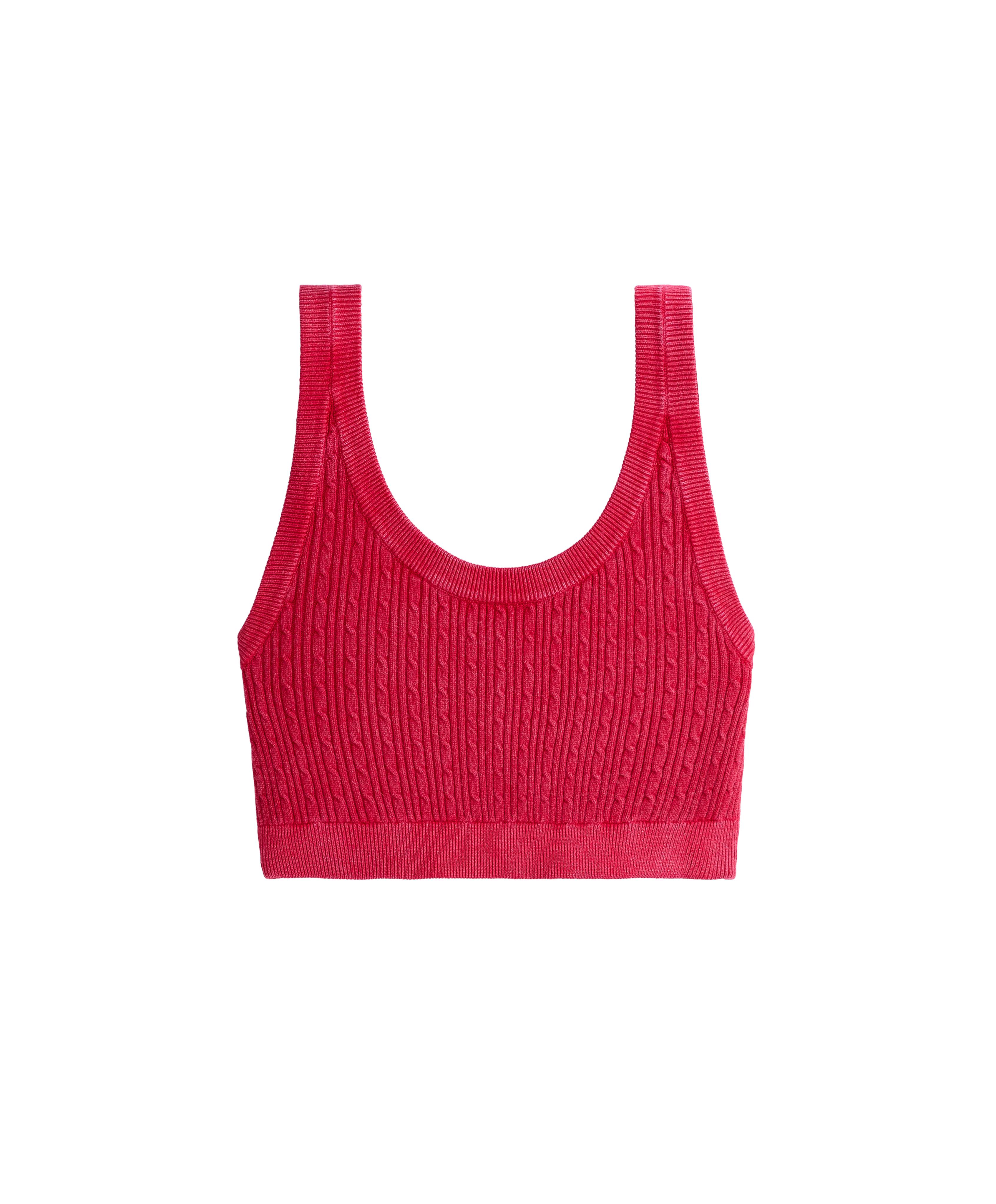 Washed knit crop cable strap T-shirt — RED