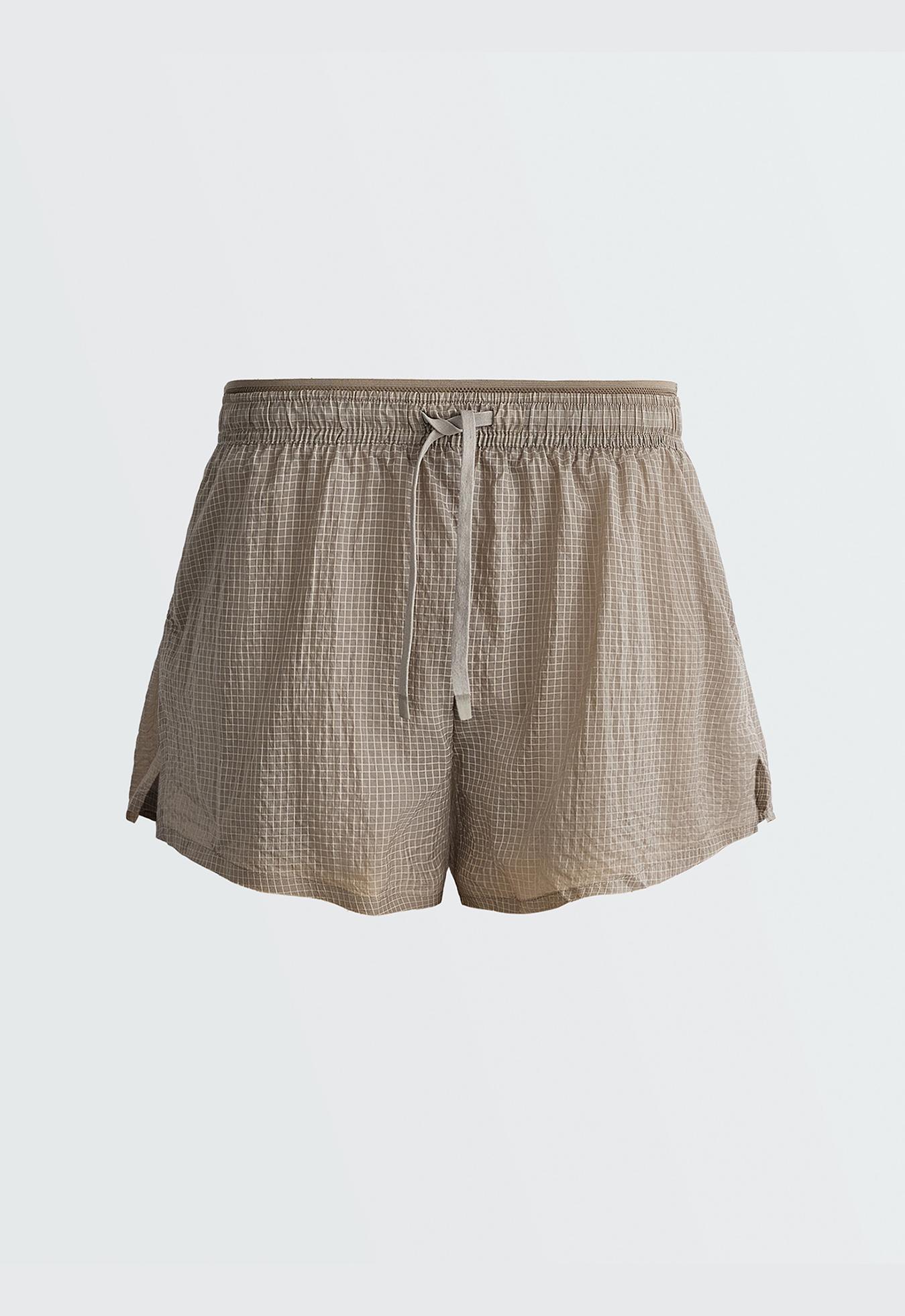 Technical 2-in-1 checked mid-rise shorts — MINK GREY