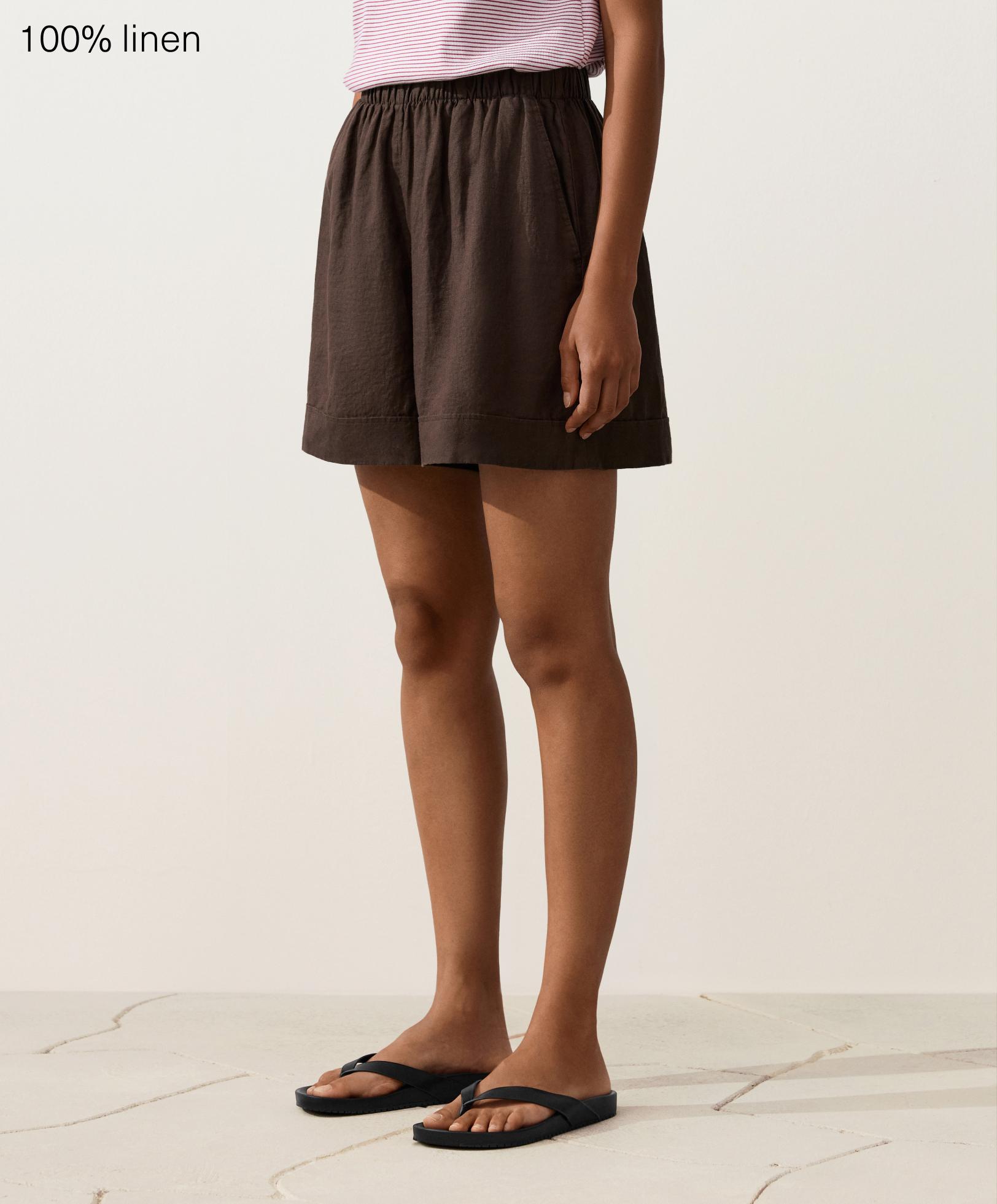 100% linen Bermuda shorts — DARK BROWN