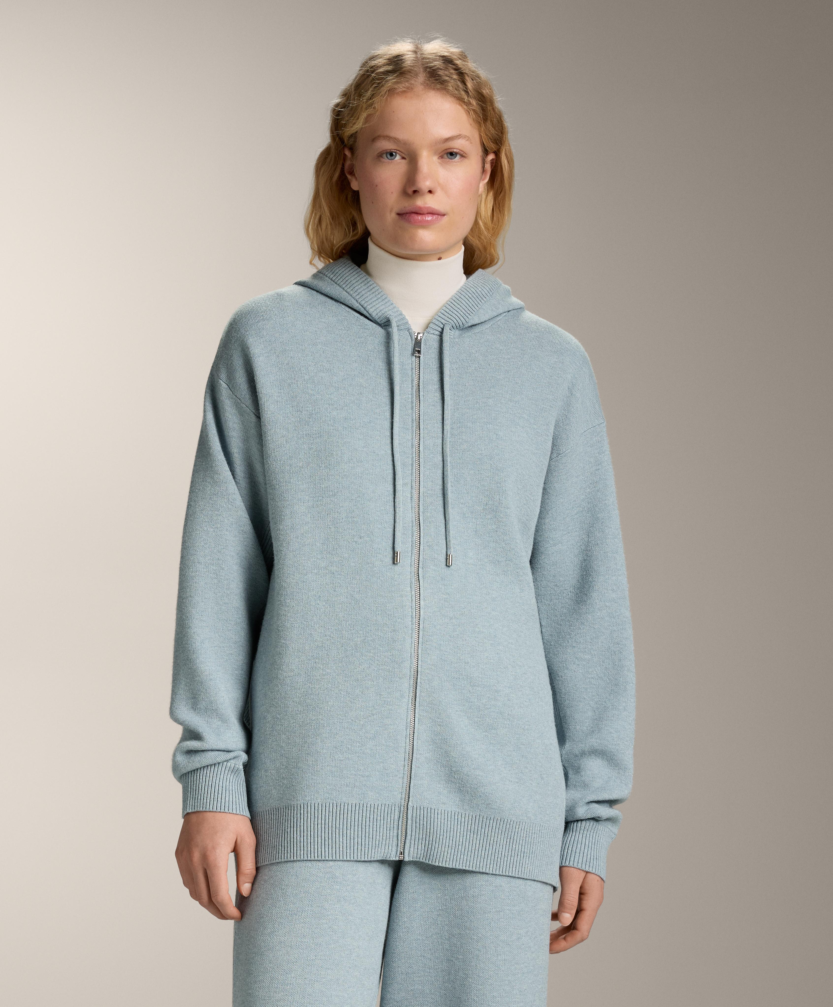 Long knit cardigan with hood