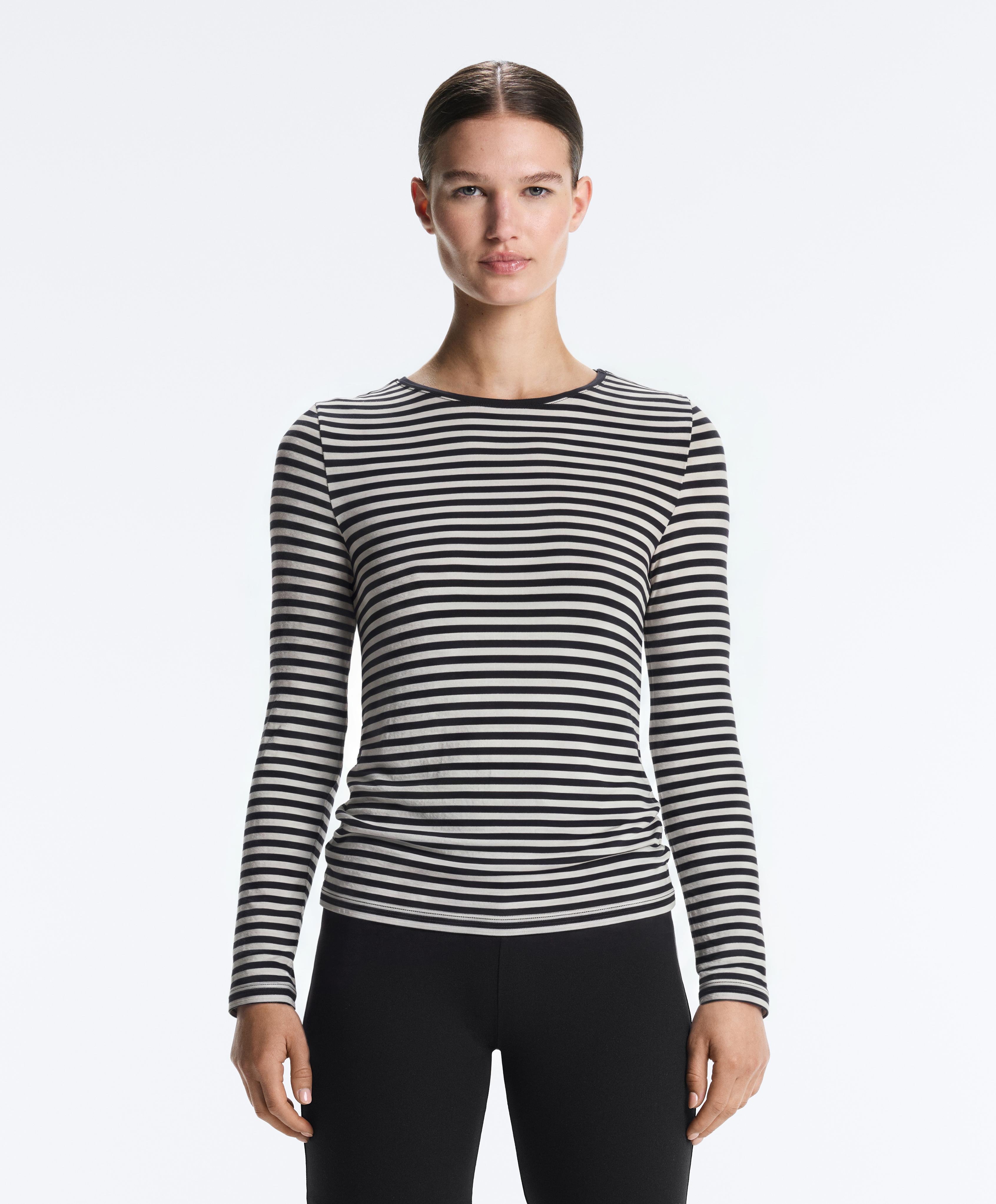 Fitted striped long sleeve T-shirt — BLACK