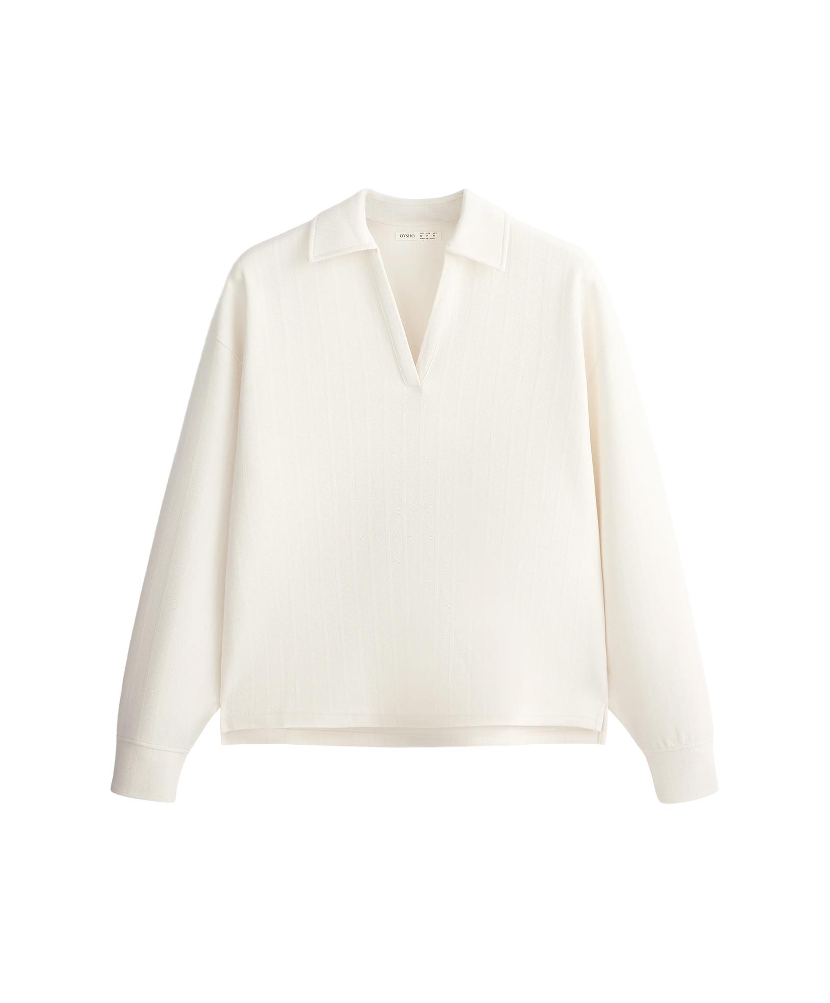 Striped cotton piqué polo shirt — PALE ECRU