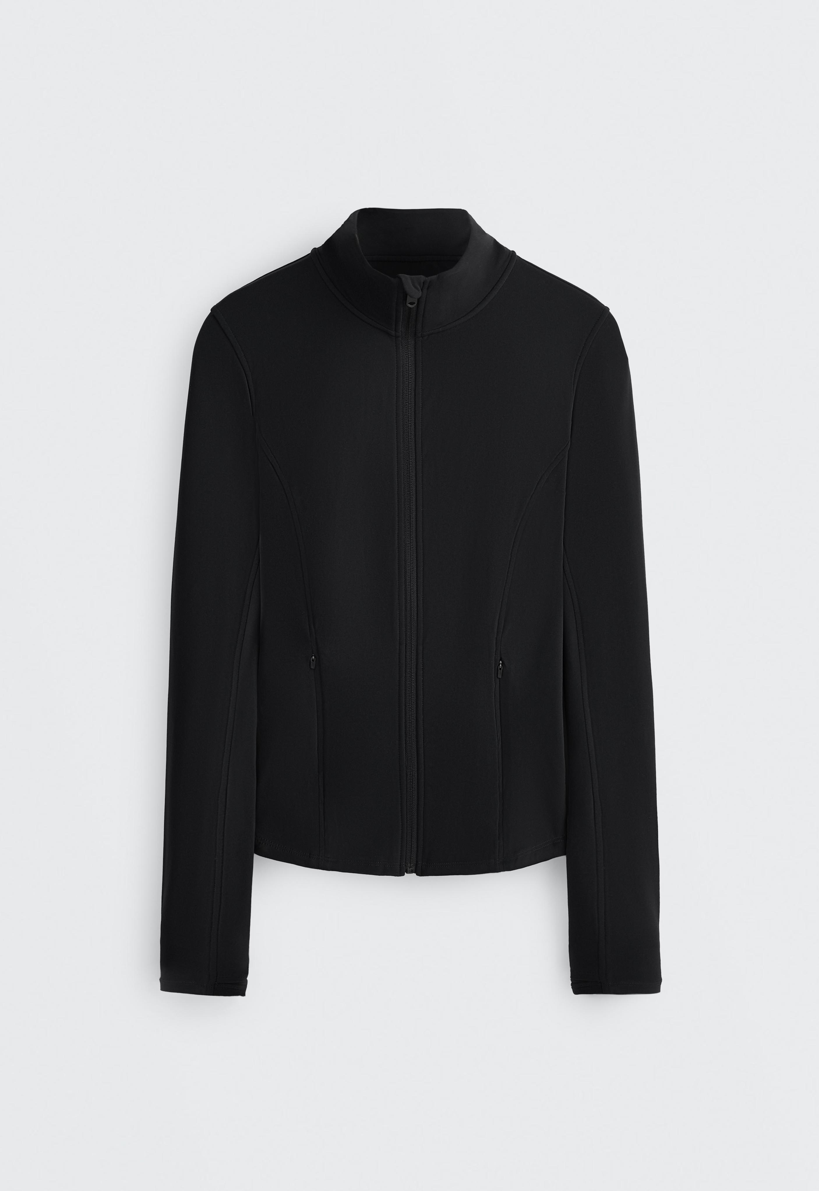 Long light warm technical jacket — BLACK
