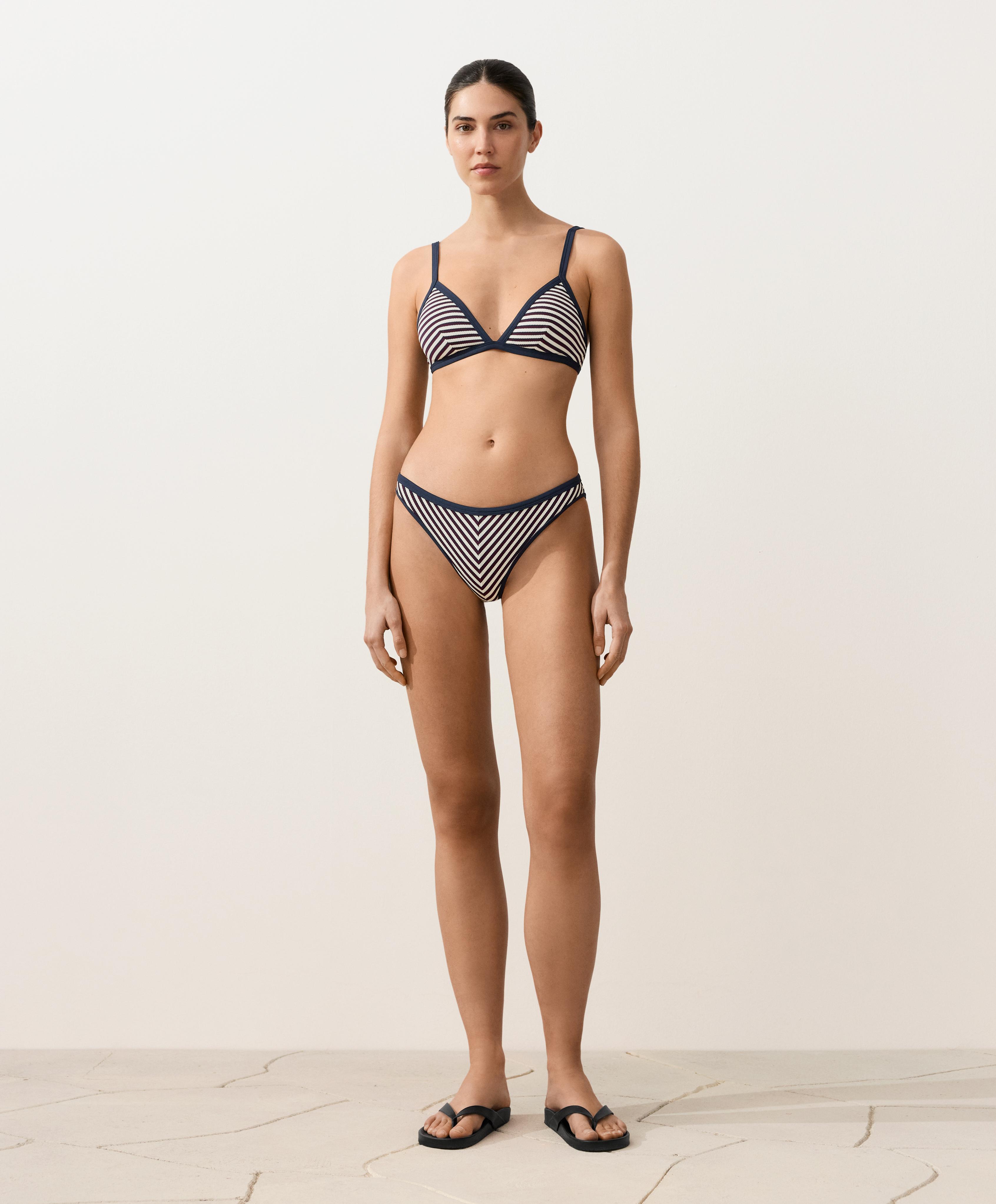 Trim textured stripe triangle bikini top — NAVY BLUE