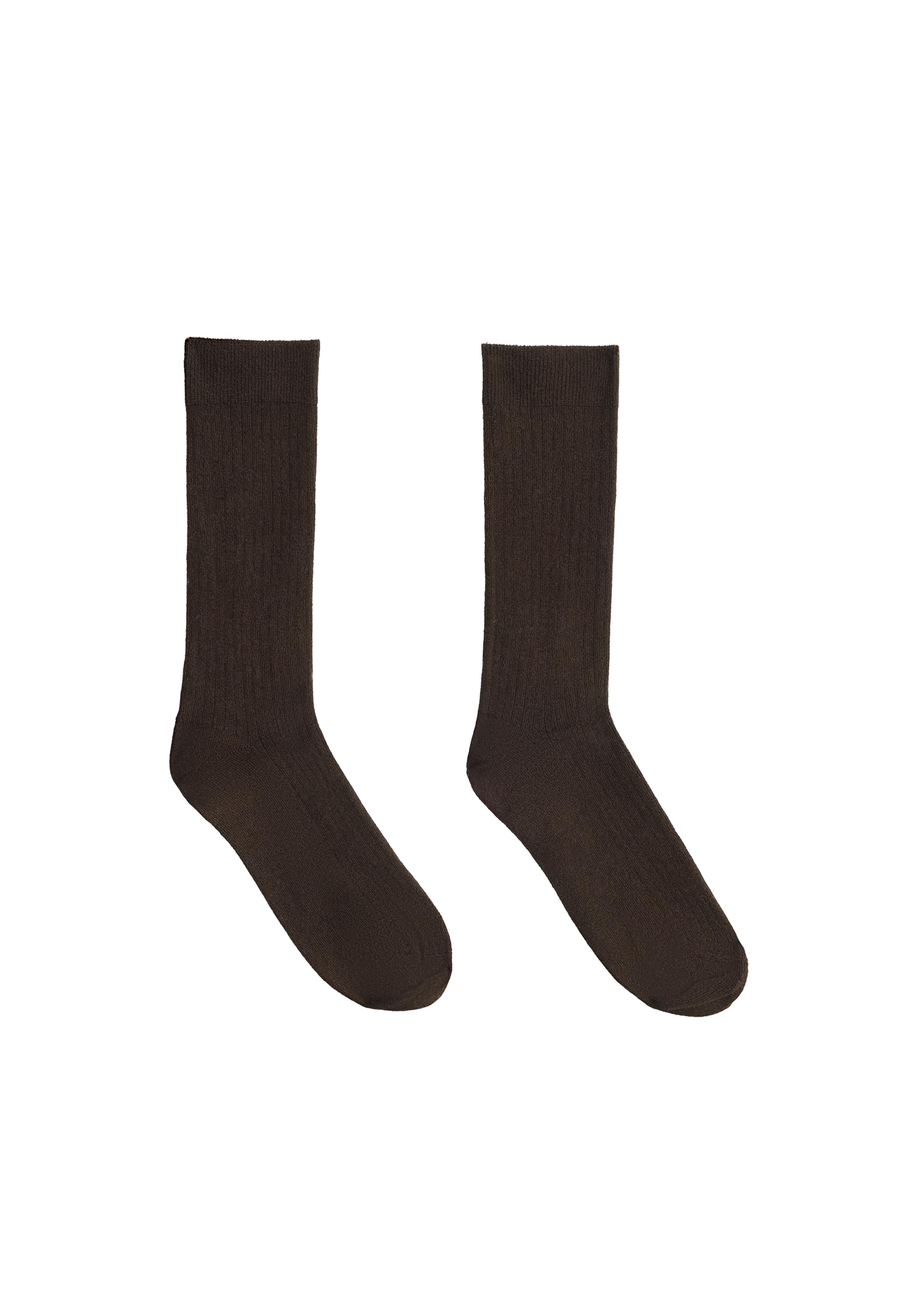 Ribbed modal blend socks with 15% cashmere — CHOCOLATE      