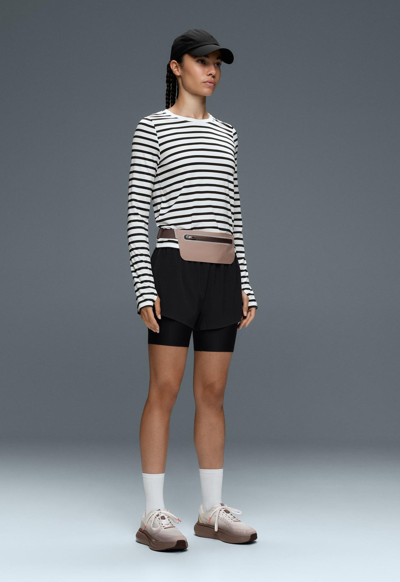 Regular Fit technical T-shirt, long sleeve, striped print — BLACK