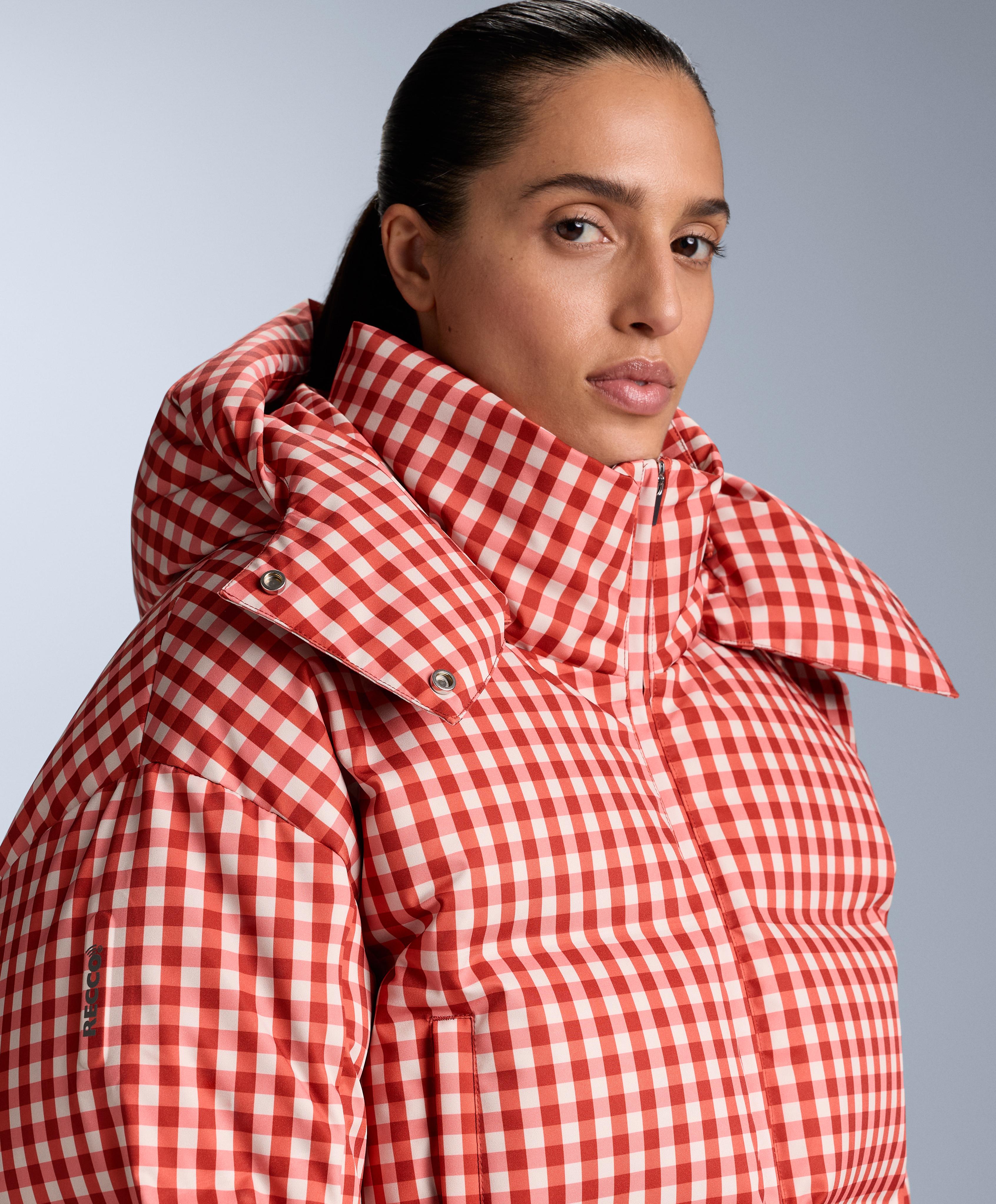 Lightweight 80% down and 20% MINARDI PIUME SKI water-resistant short jacket — BRIGHT BURNT ORANGE 