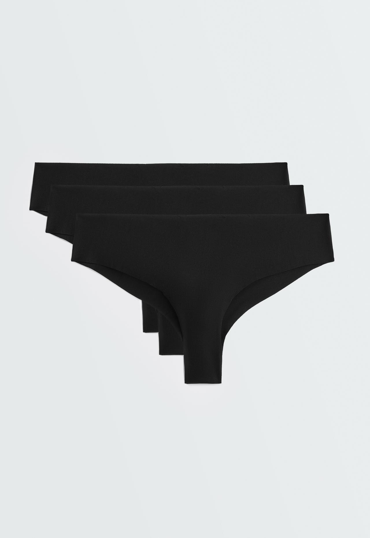 3 invisible polyamide blend cheeky Brazilian briefs — BLACK