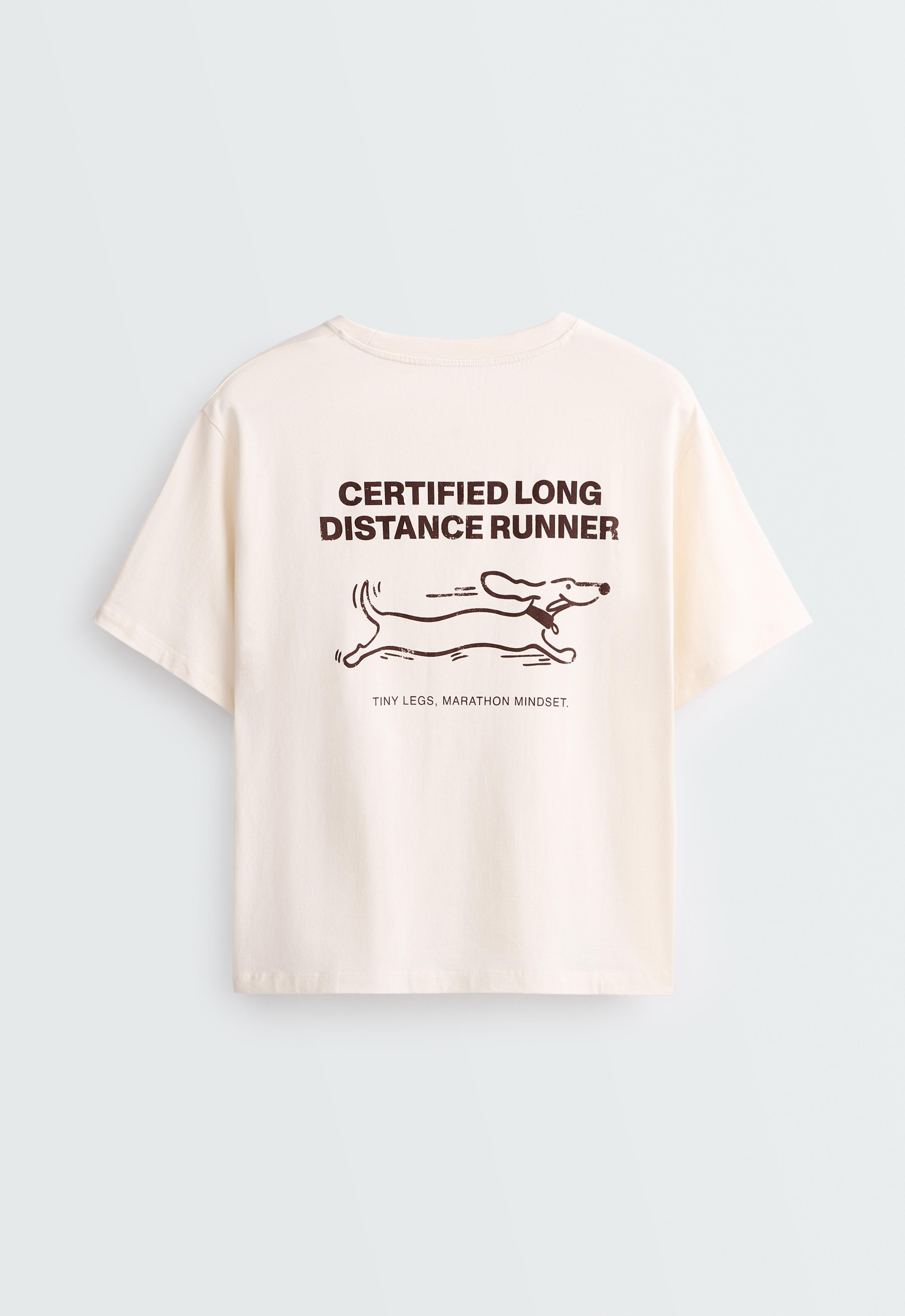 Boxy cotton blend short-sleeved T-shirt with print — ECRU