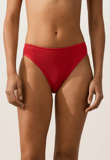 Medium-coverage U-cut crinkle bikini briefs — GERANIUM RED 1