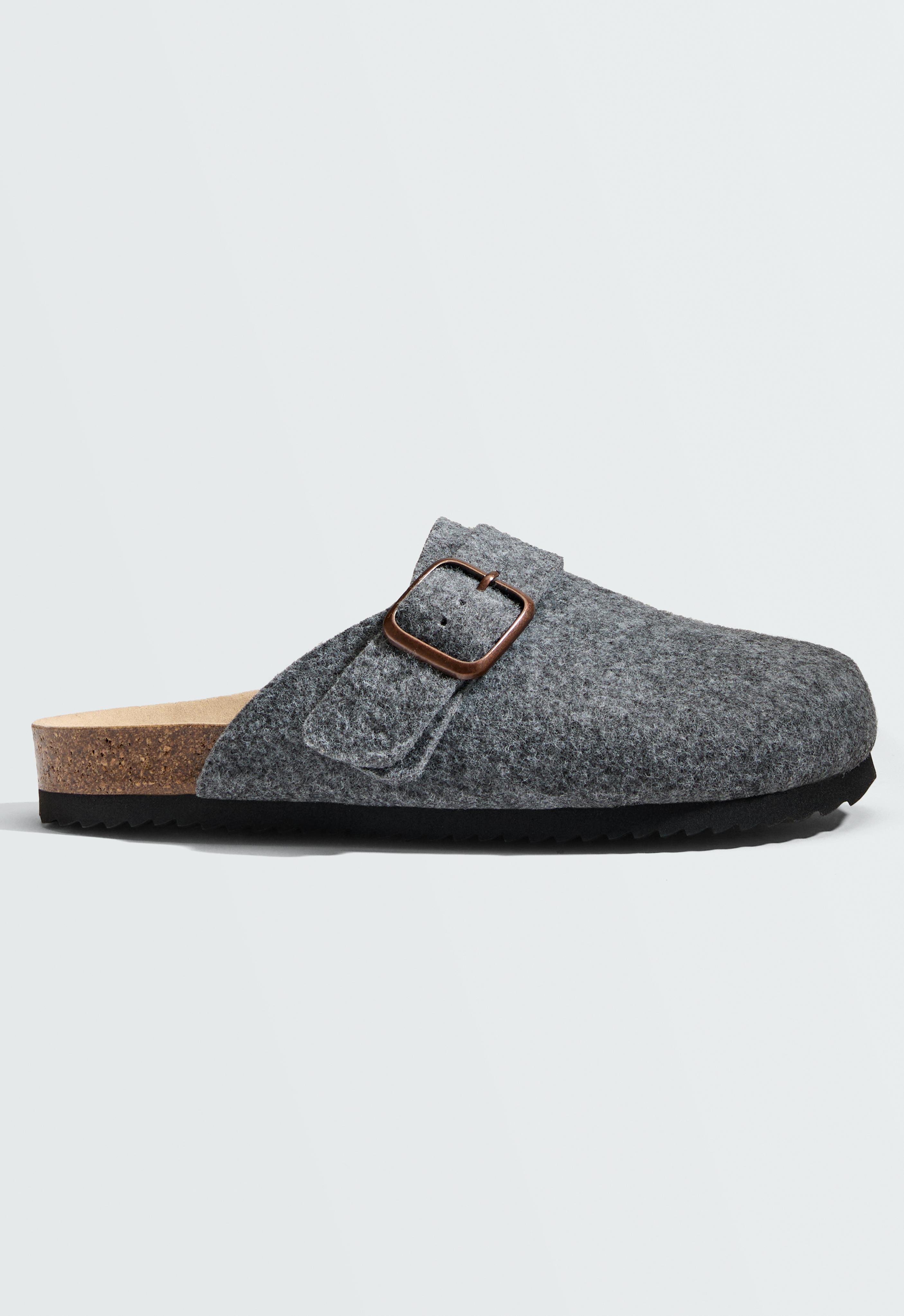 Felt-effect buckle clogs — GREY