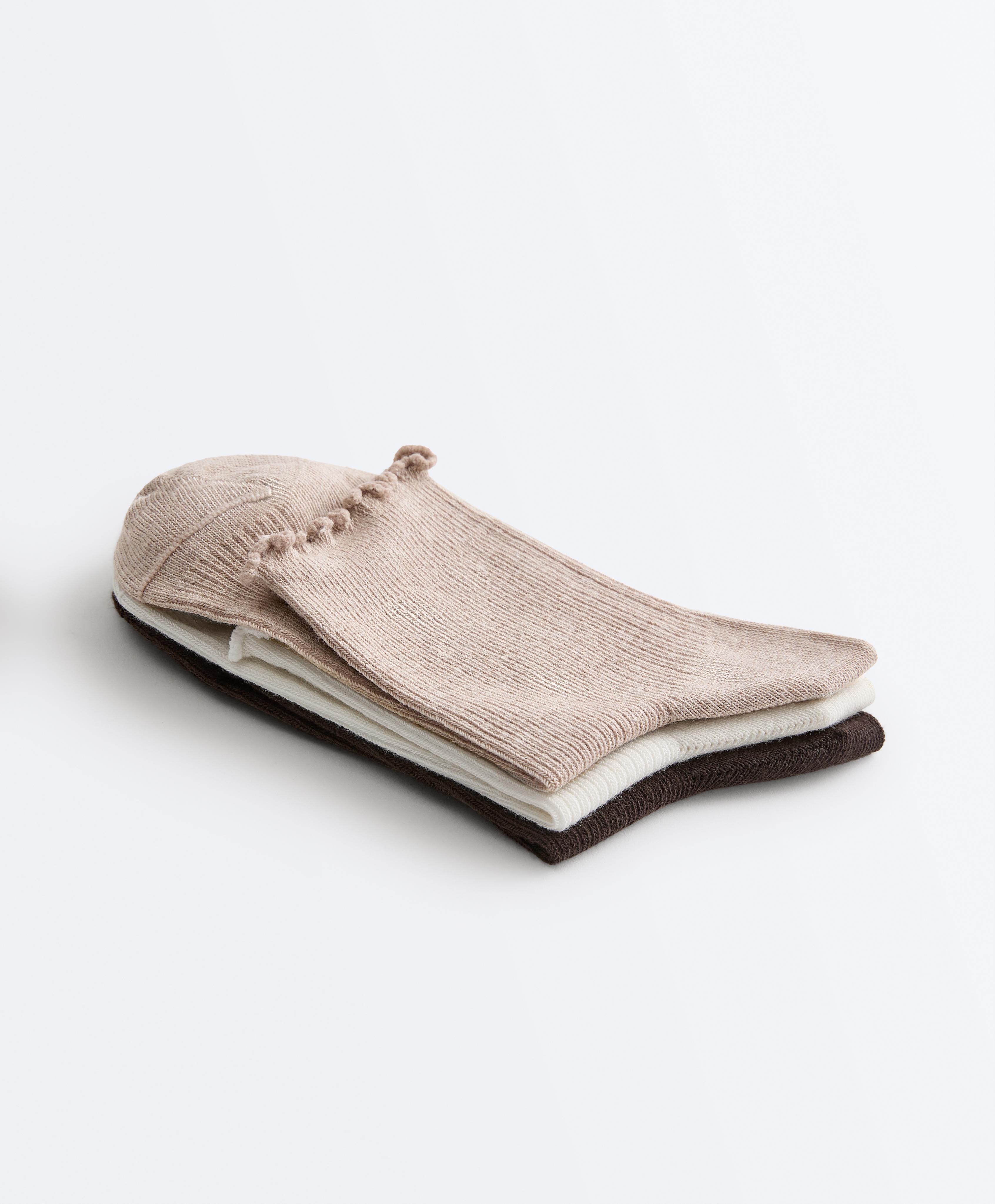 3 pairs of cotton blend quarter socks with curled edge — CHOCOLATE      