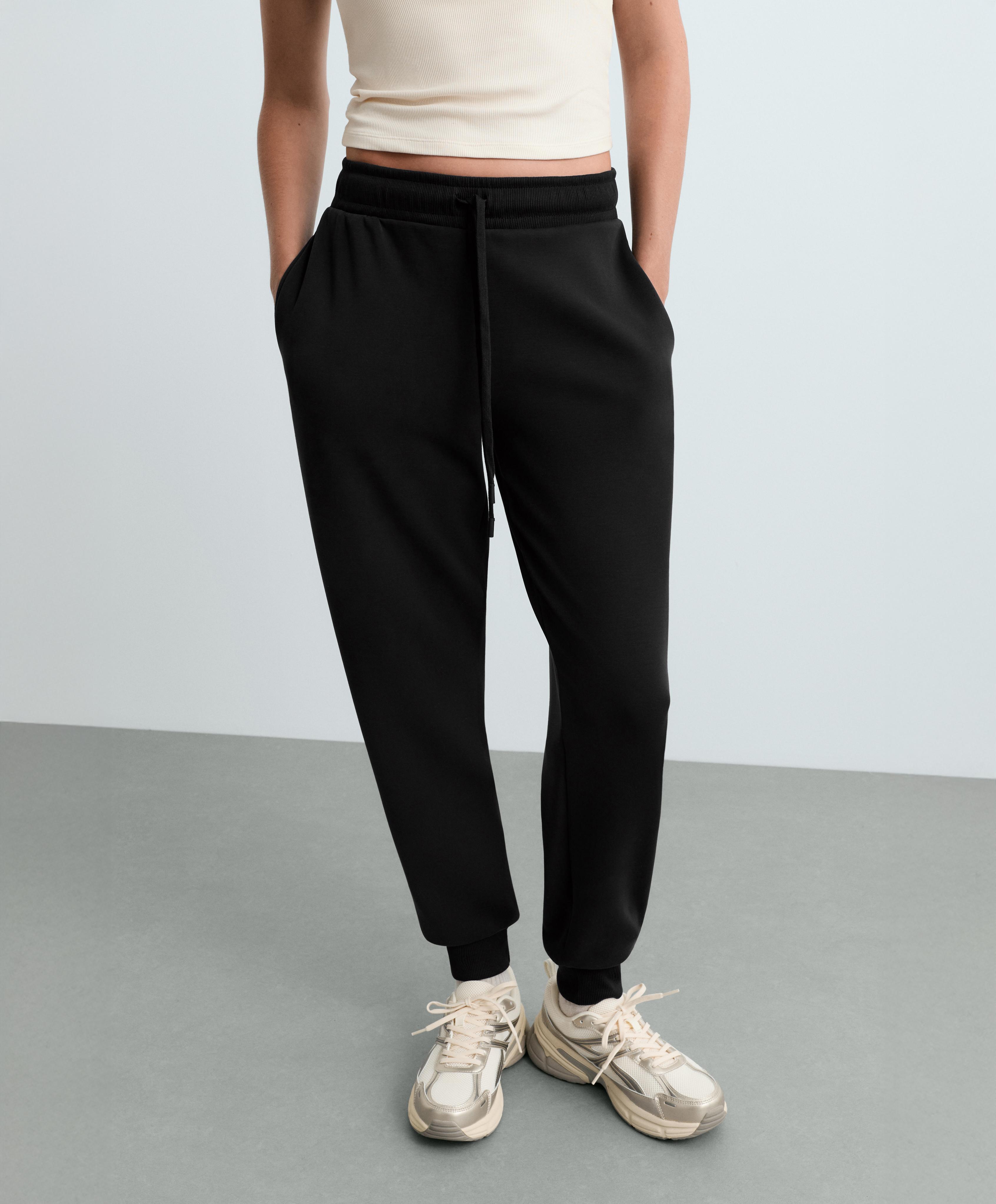 Slim-fit rib modal soft-touch joggers — BLACK