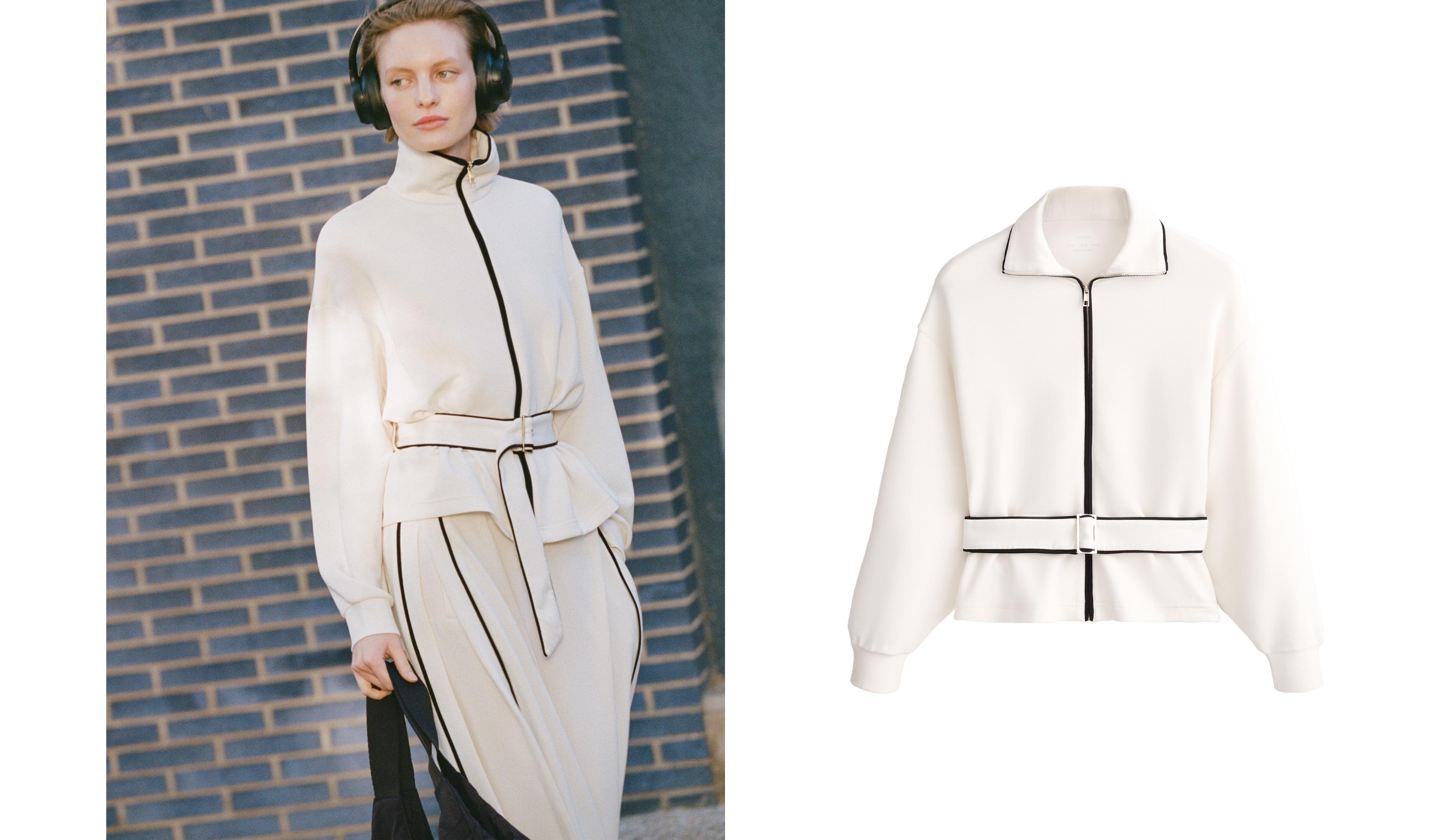 Piping jacket with soft-touch modal — PALE ECRU