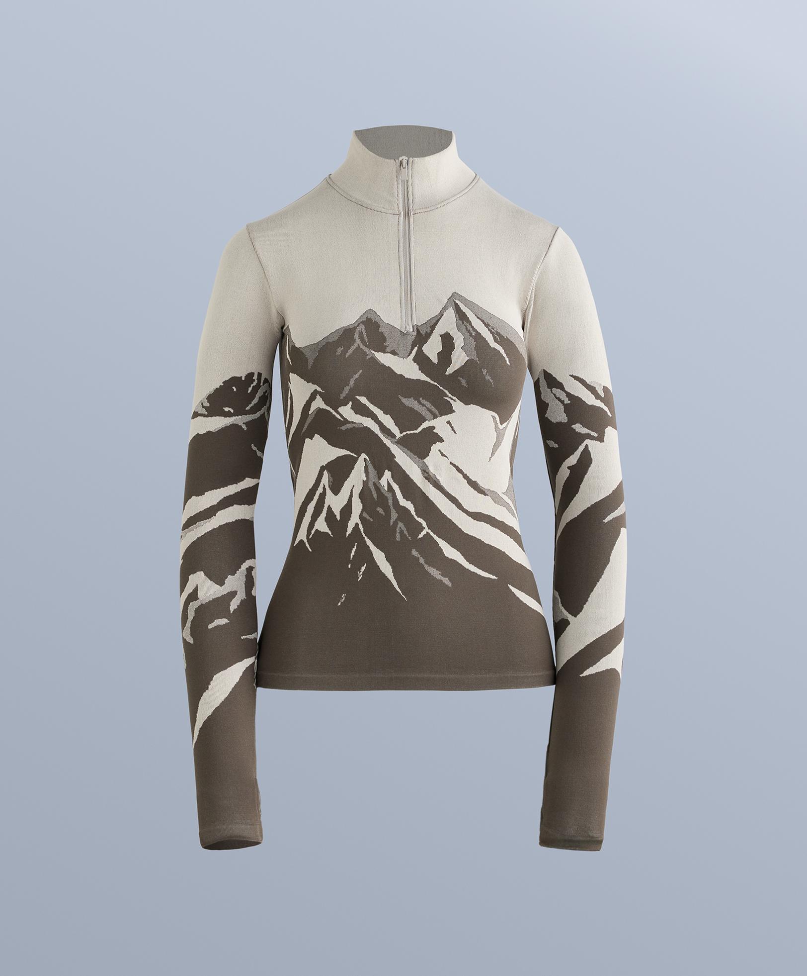 Seamless base layer thermal T-shirt with half zip and print — PALE MINK