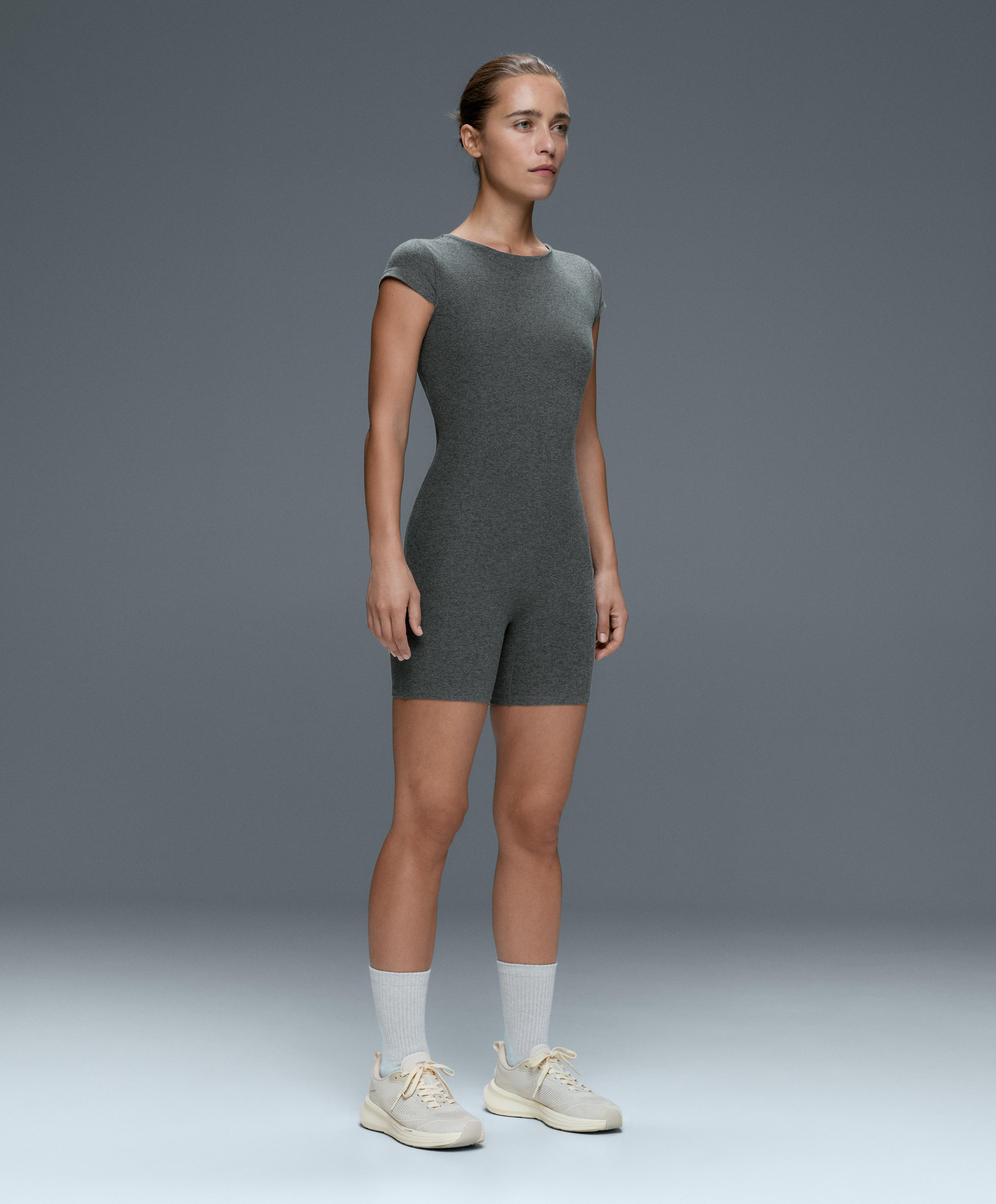 Comfortlux marl open-back short jumpsuit — DARK GREY MELANGE