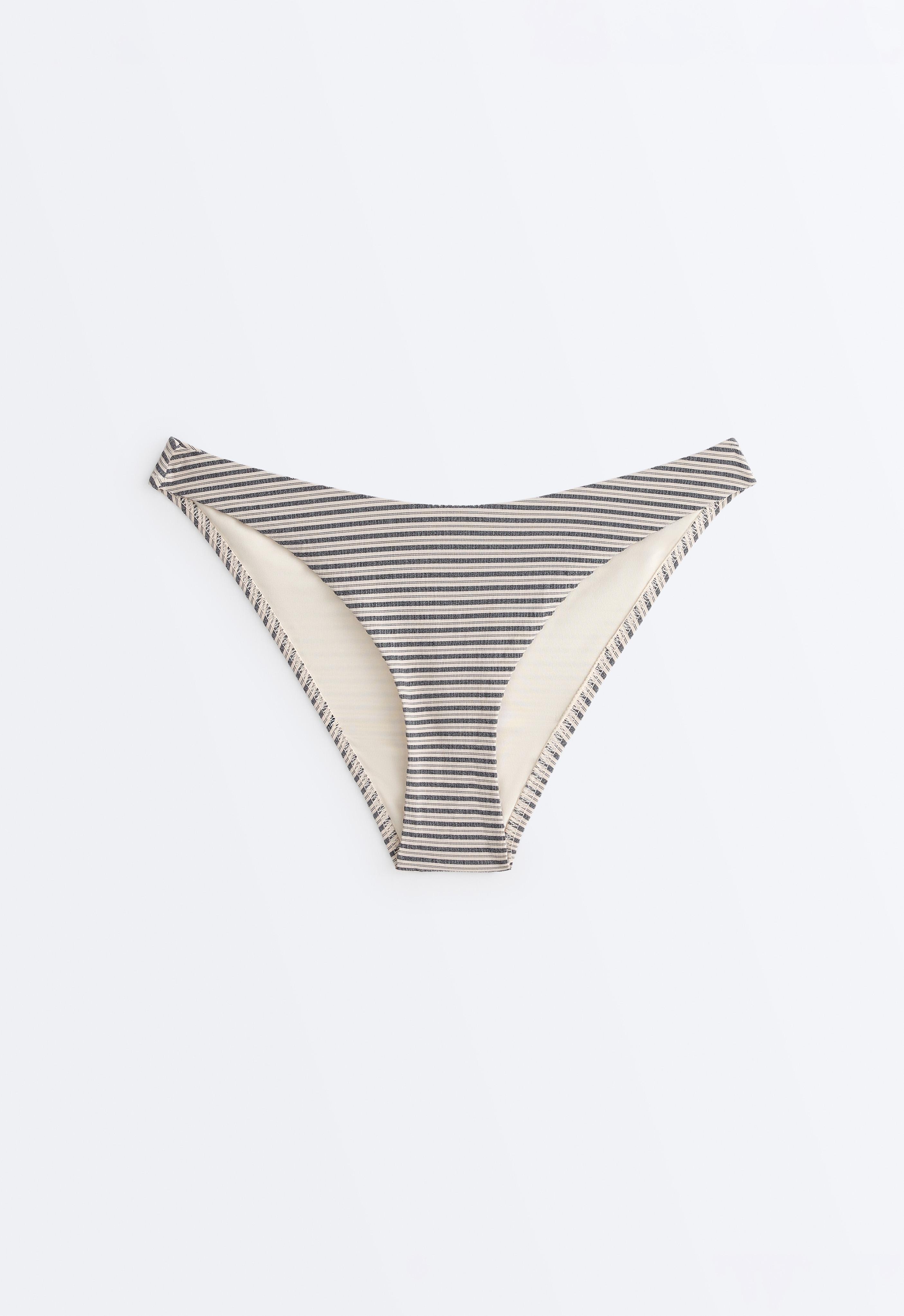 Striped U-cut medium-coverage bikini briefs — SAND