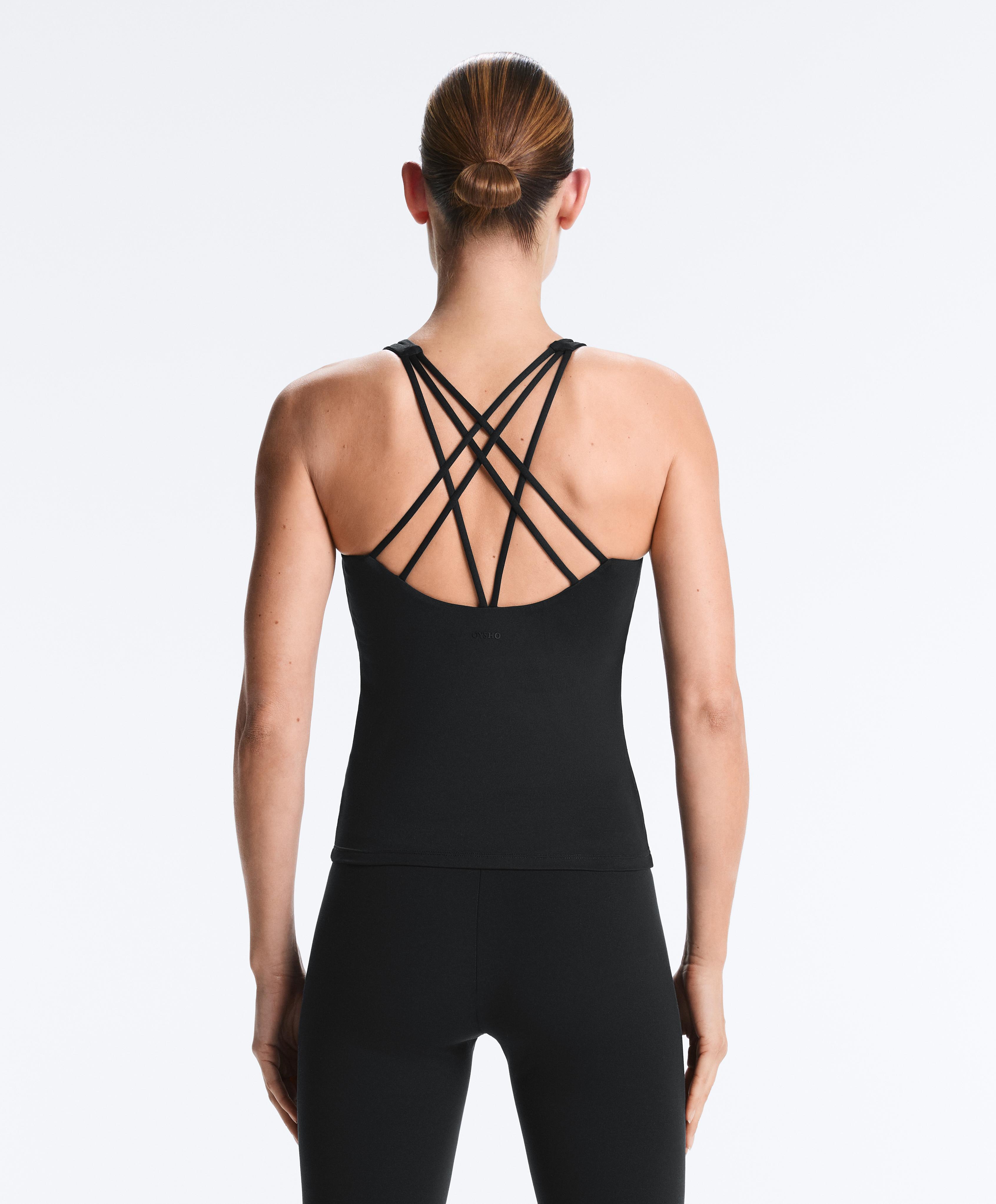 Comfortlux long Tank top multi strap cups — BLACK
