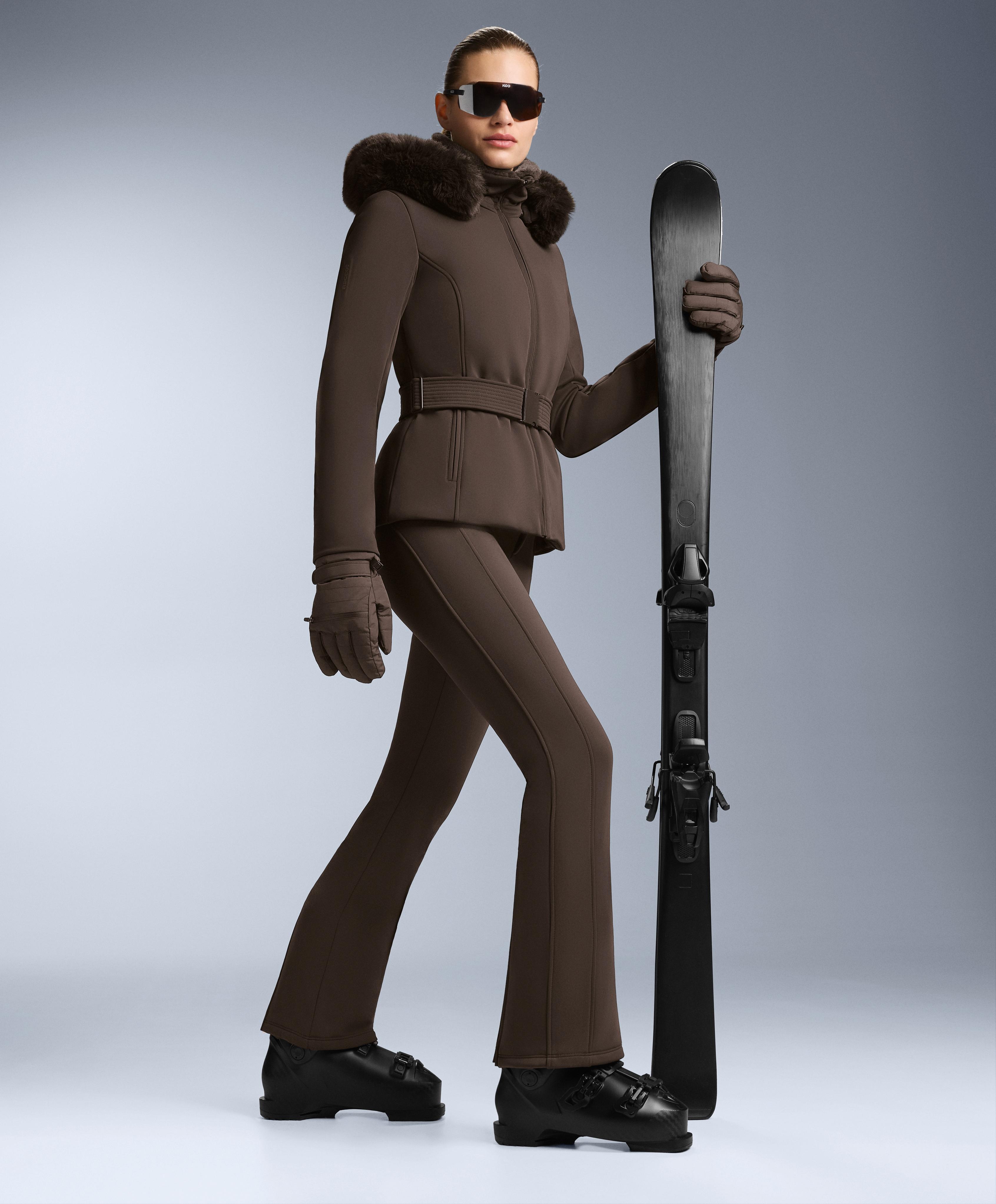 Water-resistant flare stretch SKI trousers — DARK BROWN
