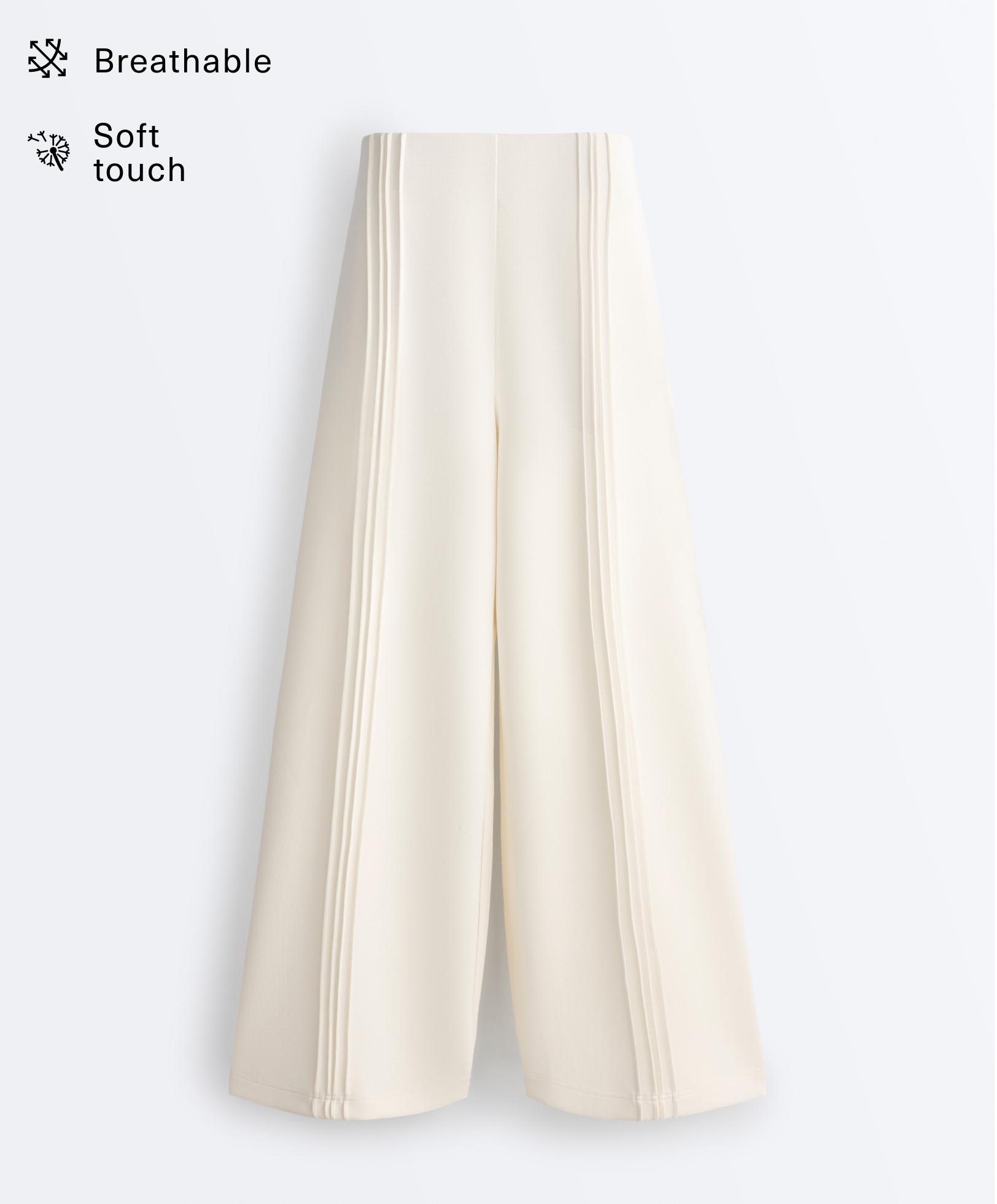 Straight-leg trousers with soft-touch modal and piping — PALE ECRU