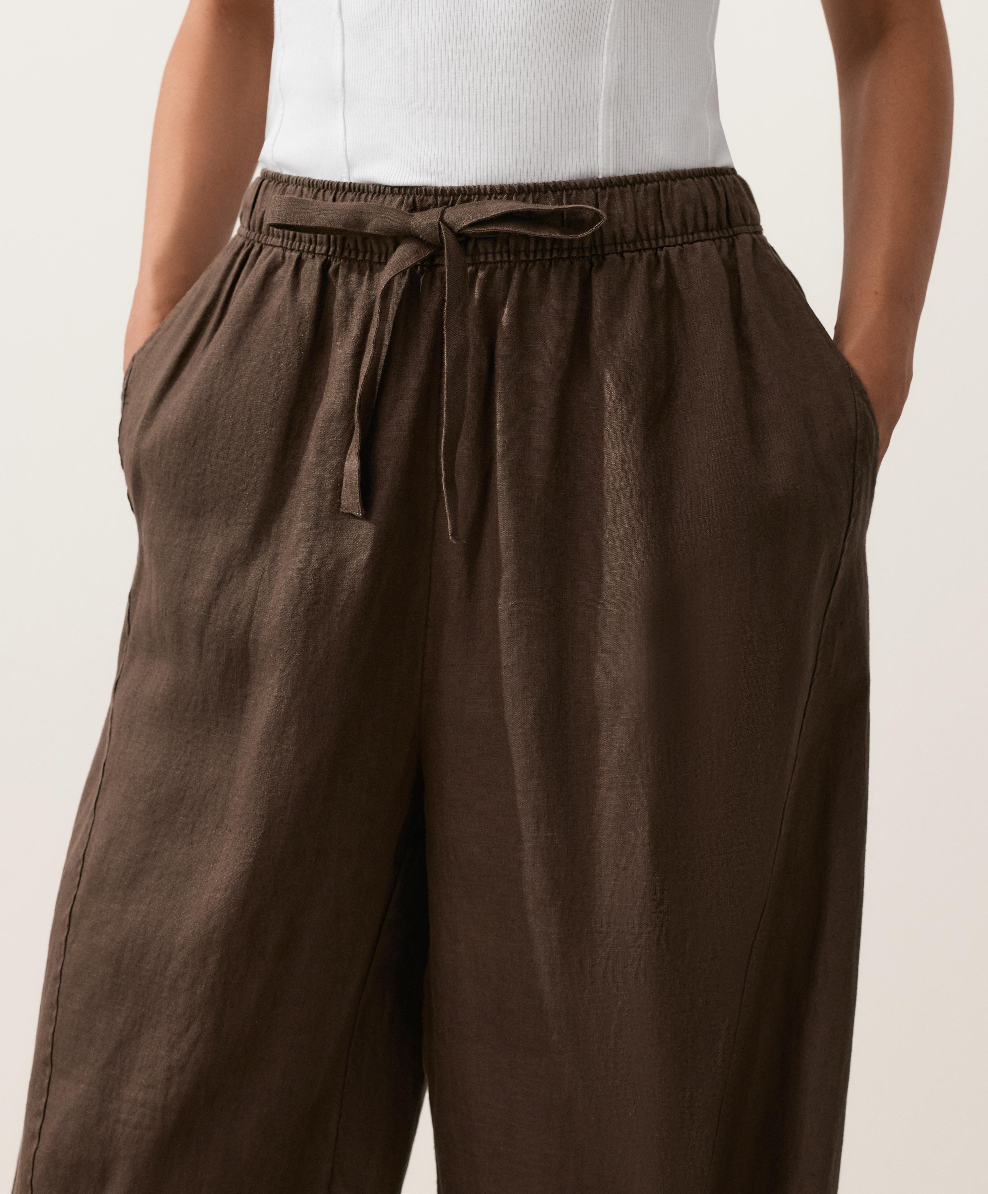 100% linen balloon trousers — DARK BROWN