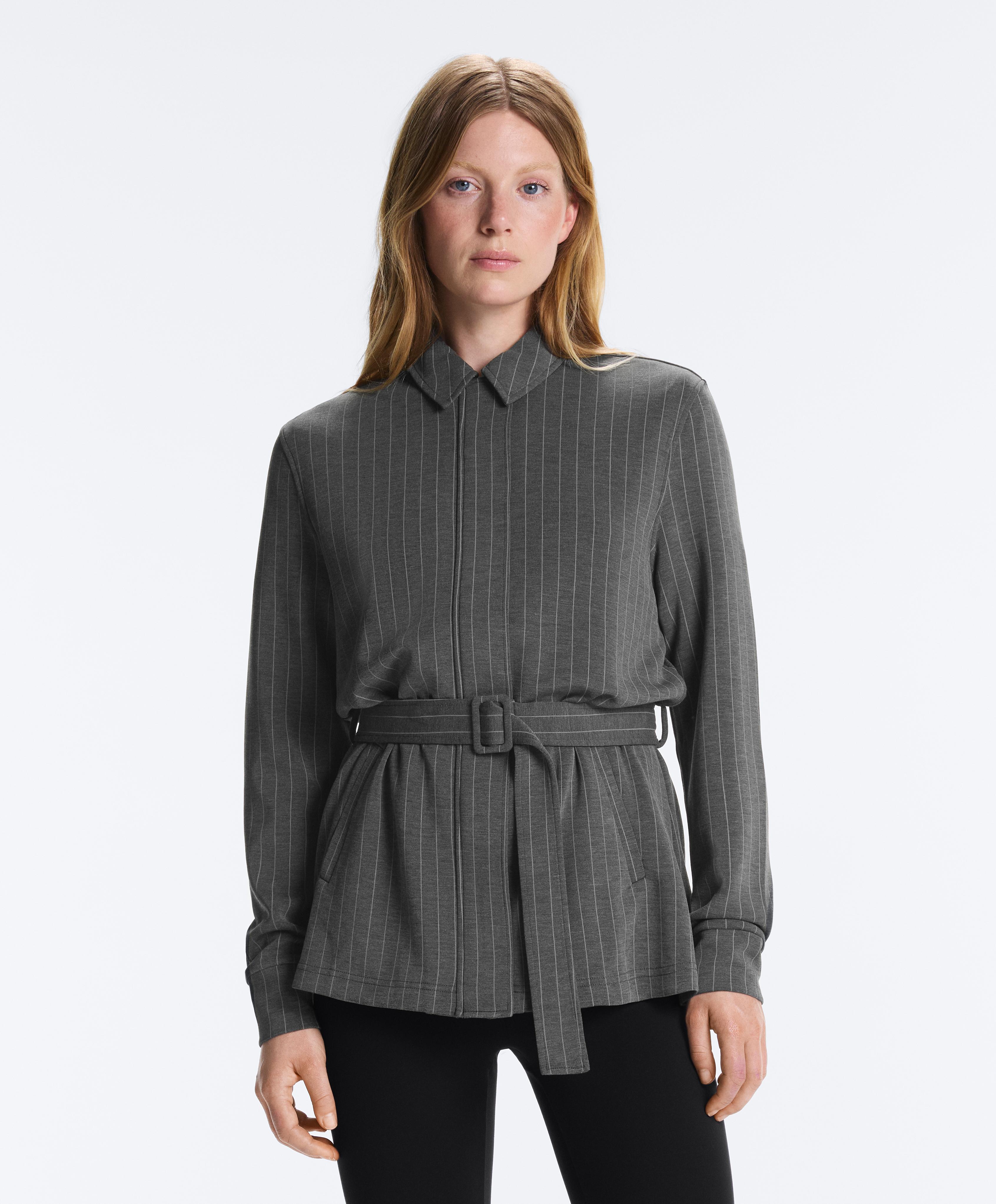 Long belted jacket with soft-touch modal — DARK GREY