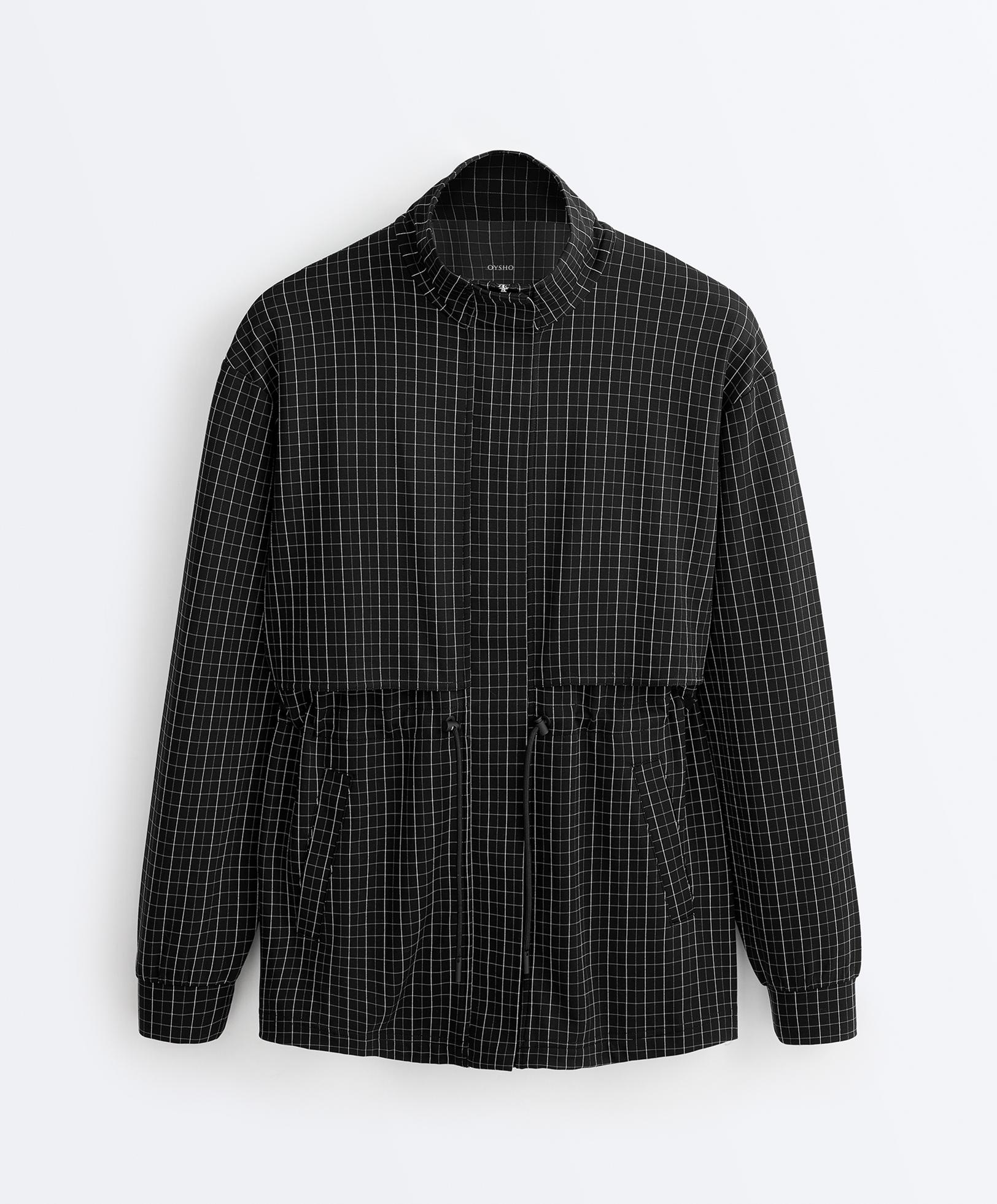 Long checked jacket — BLACK