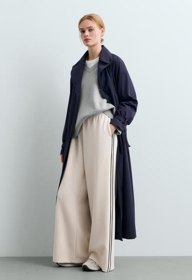 Straight-leg trousers with modal, brushed finish and piping — PALE ECRU 1