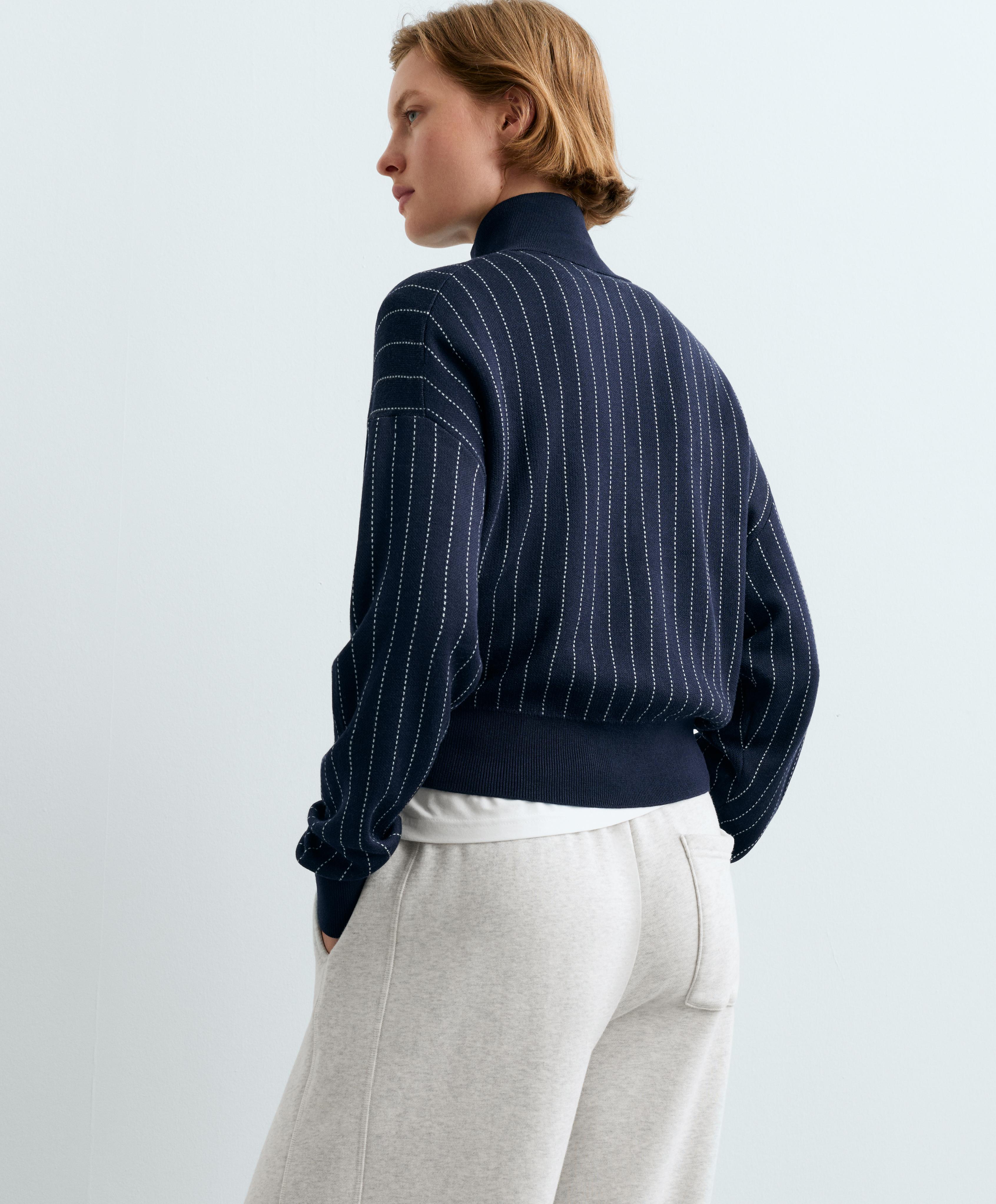 Pinstripe half-zip knit jumper — NAVY BLUE