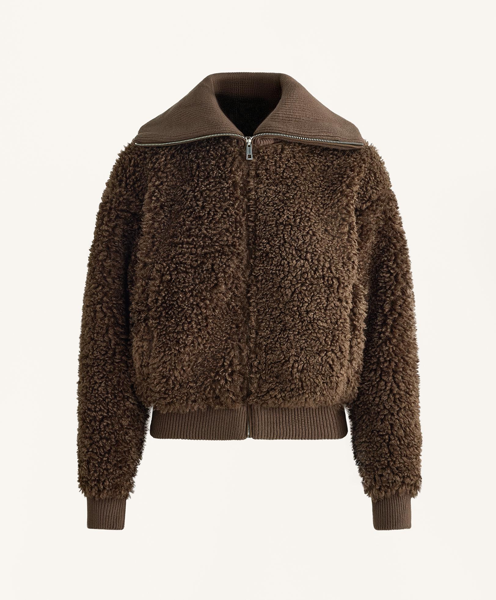Textured faux-shearling jacket — TOBACCO BROWN