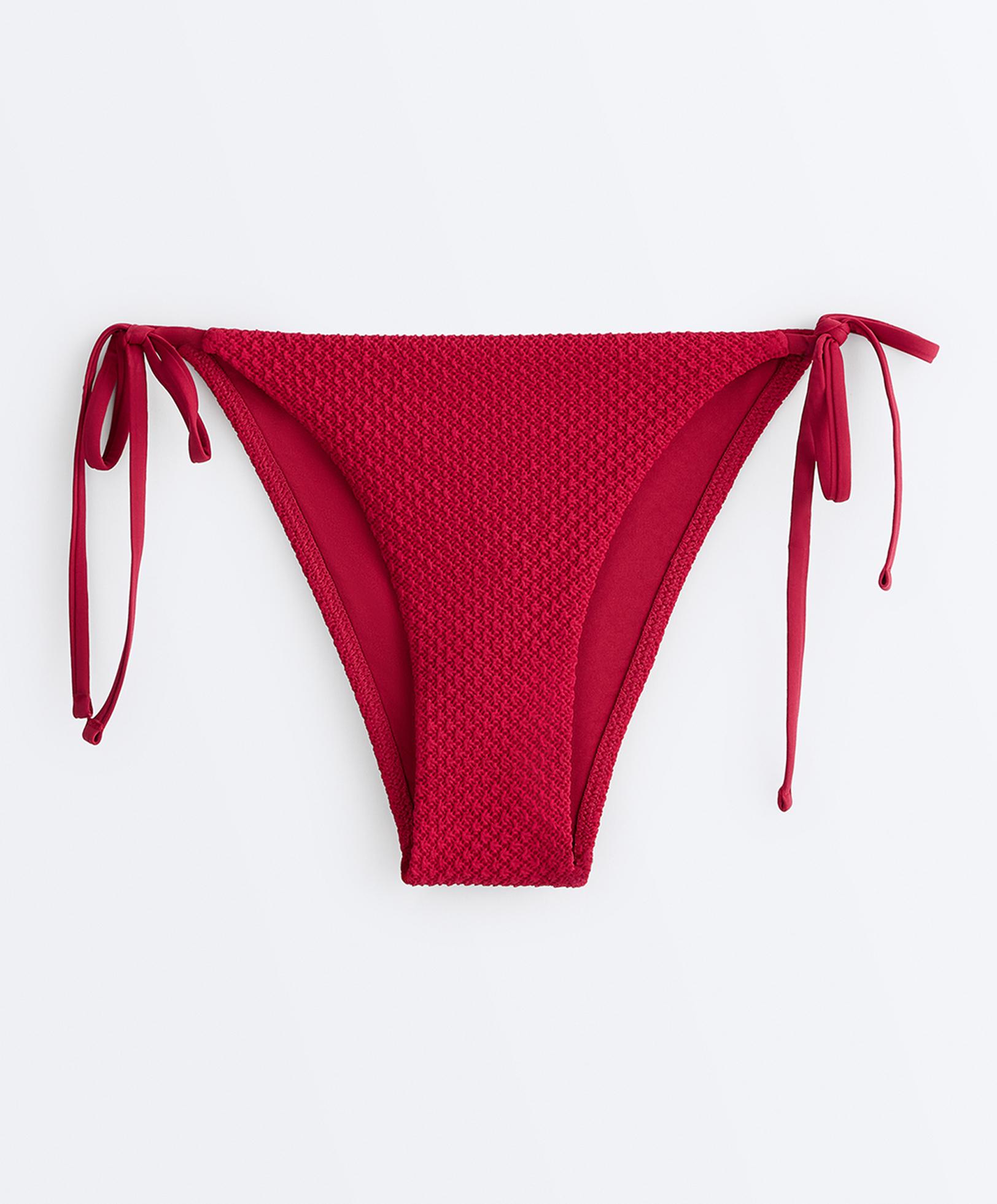 Medium-coverage waffle bikini briefs with ties — BRIGHT RED