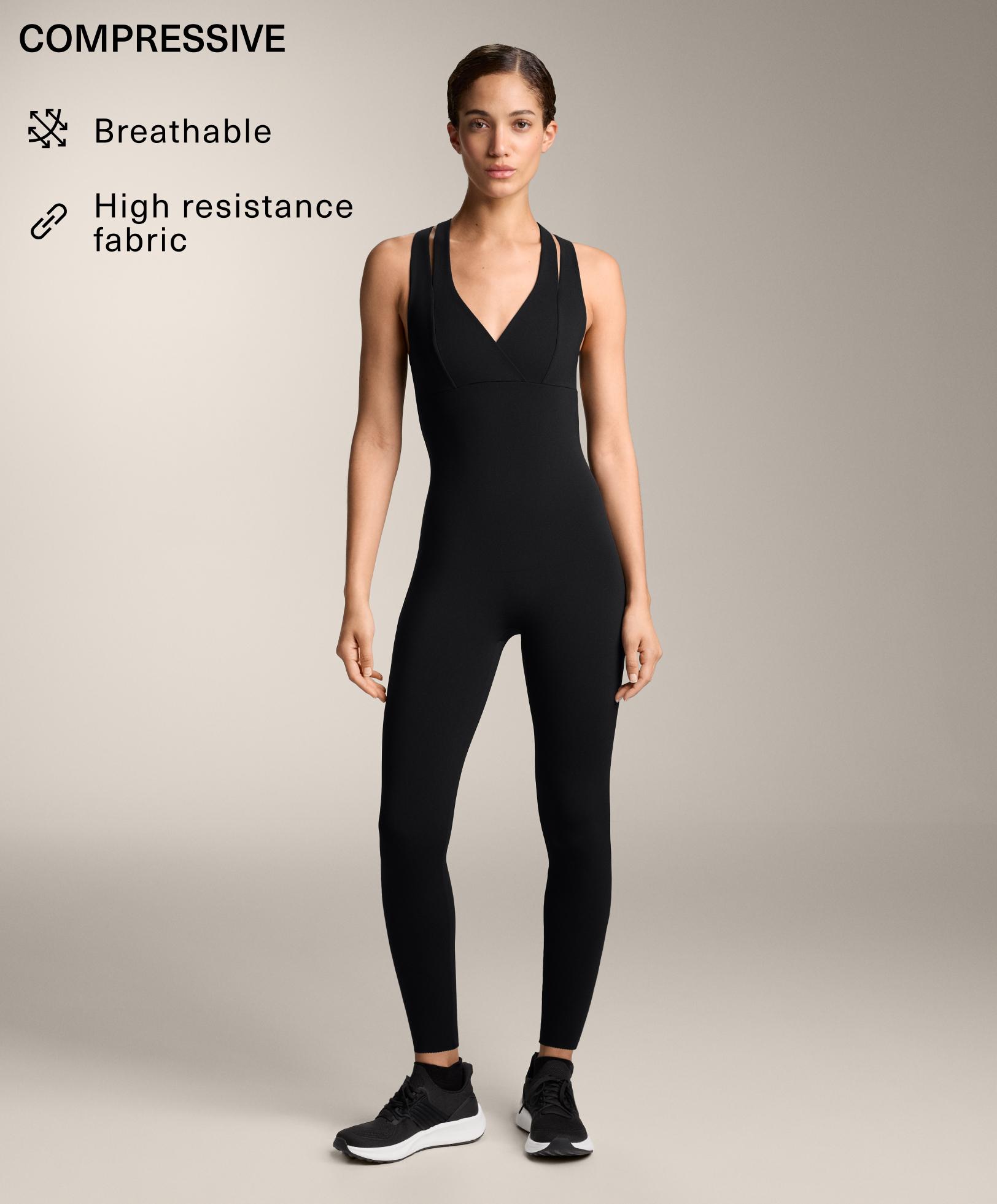Compressive long jumpsuit with double strap