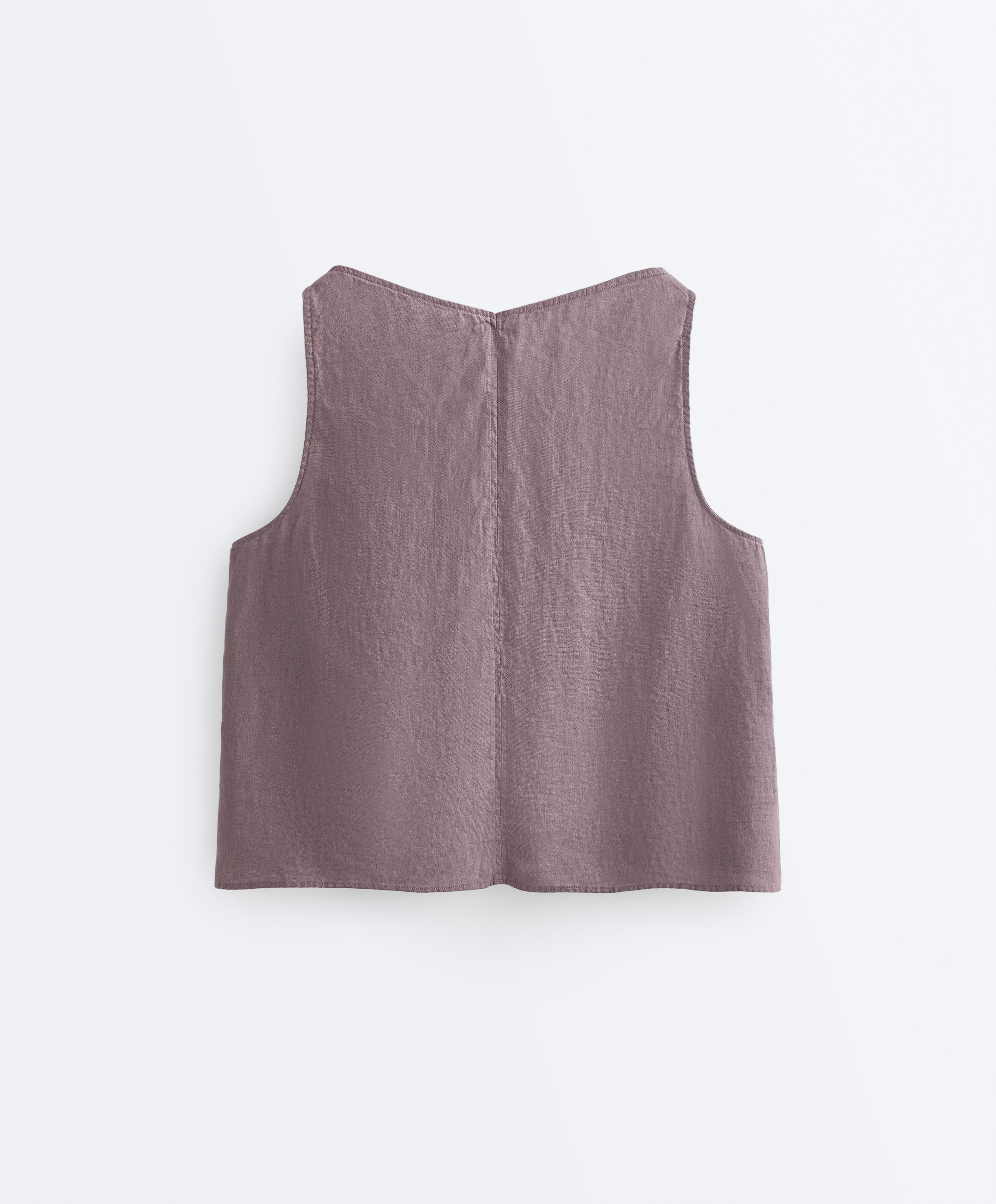 100% linen V-neck strap top — DUSTY LILAC