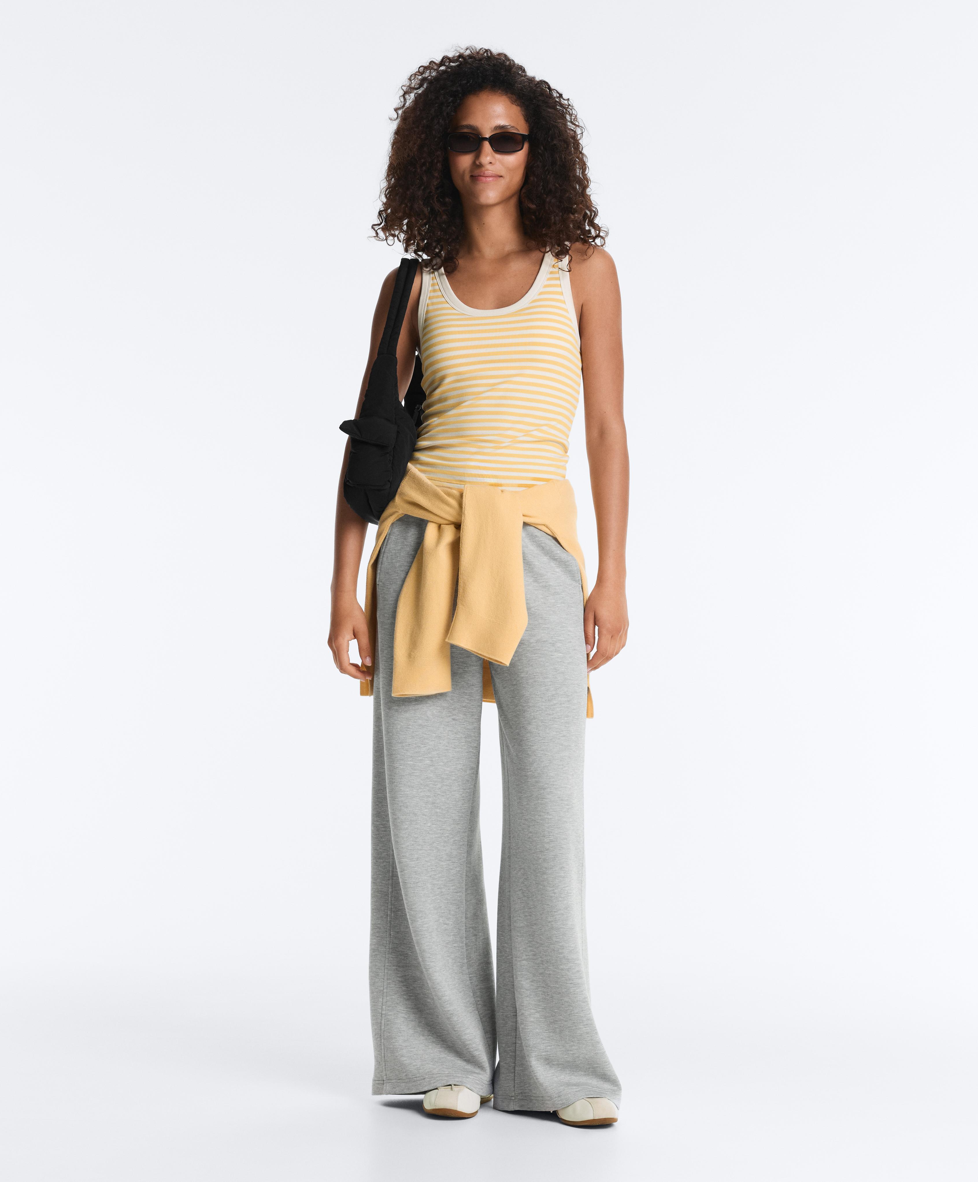Long modal rib stripe tank top — MID-YELLOW